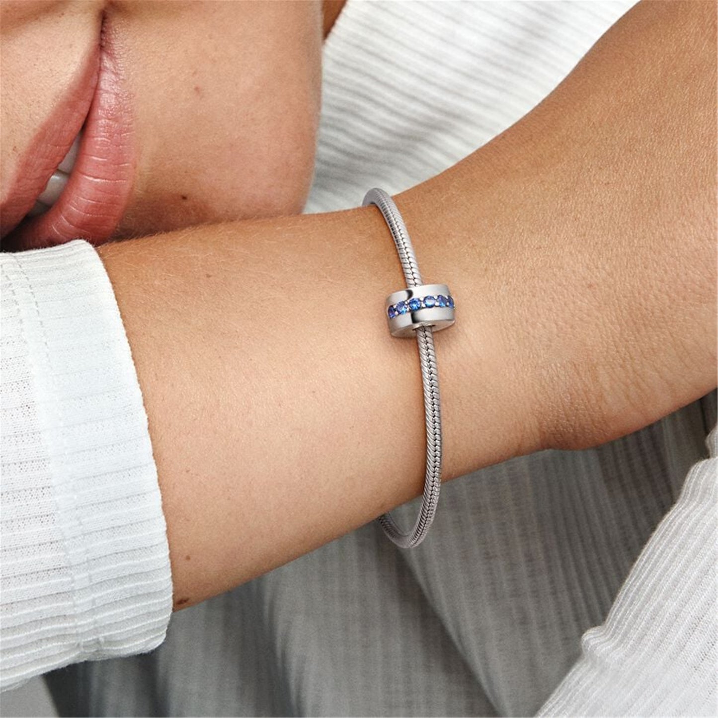 S925 sterling silver Blue Sparkle Clip Charm