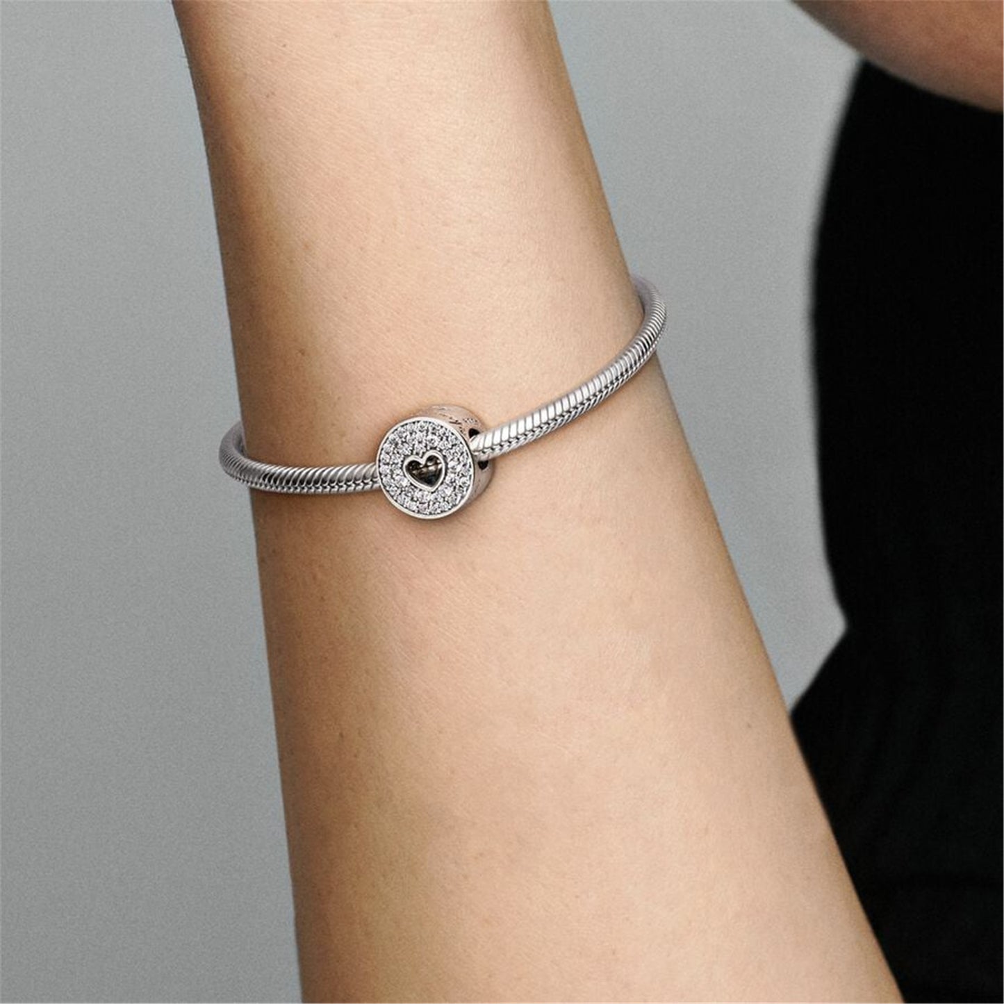 S925 Sterling Silver Pavé & Heart Anniversary Charm