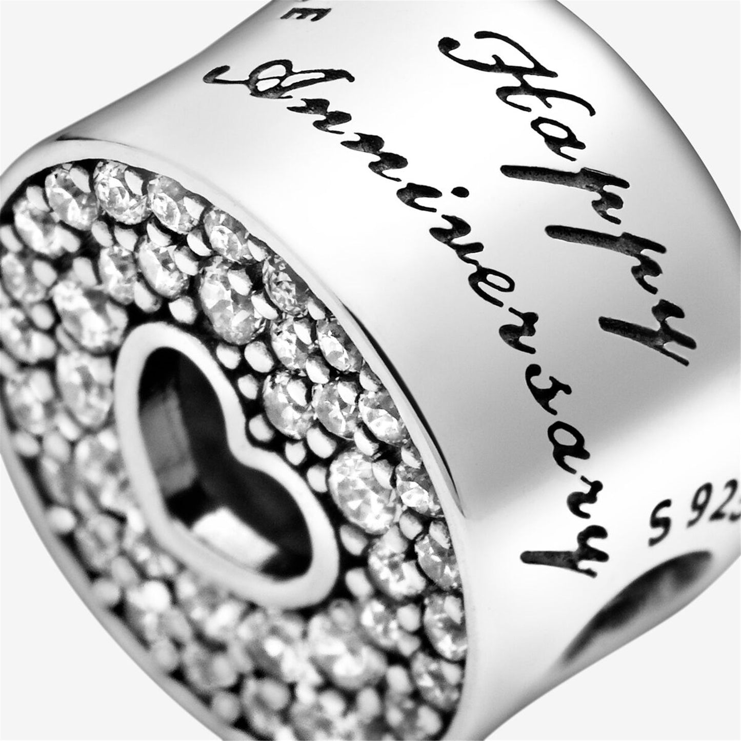 S925 Sterling Silver Pavé & Heart Anniversary Charm