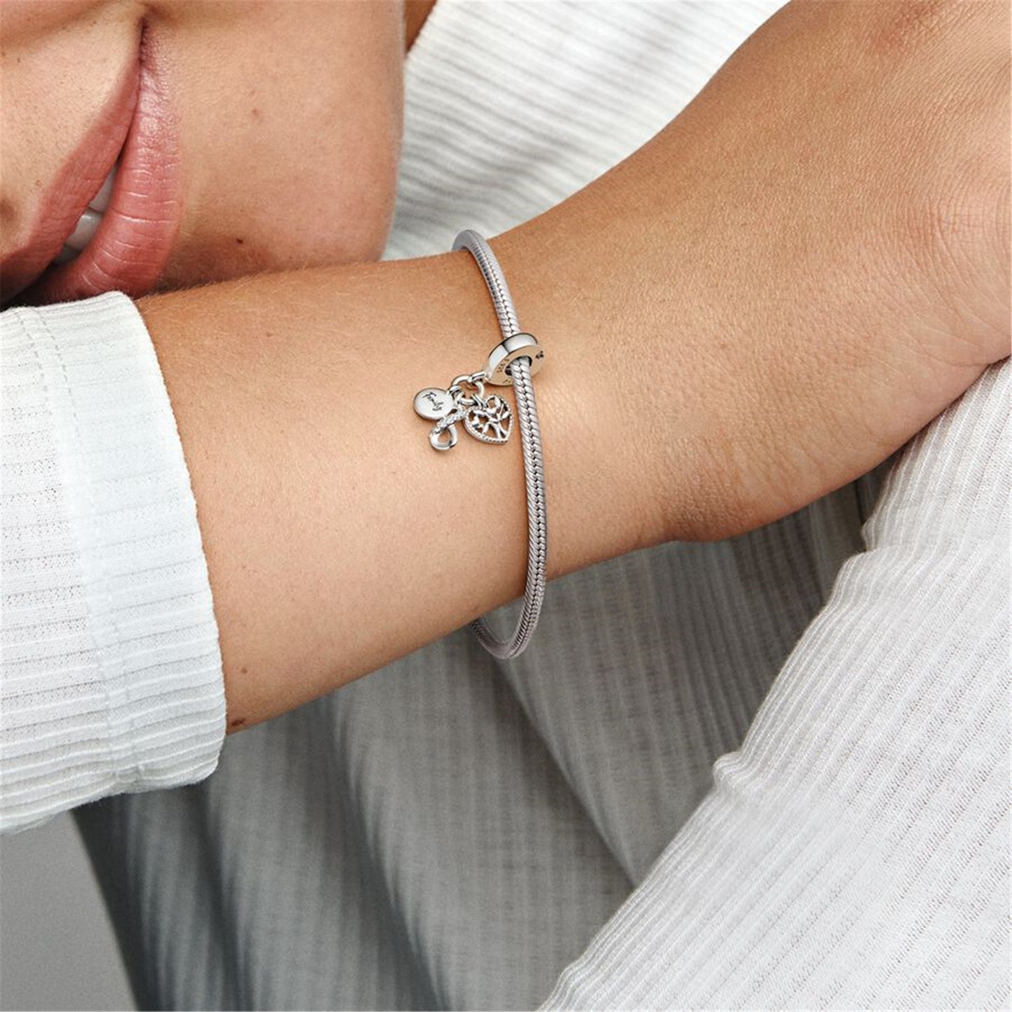 S925 Sterling Silver Family Infinity Triple Dangle Charm