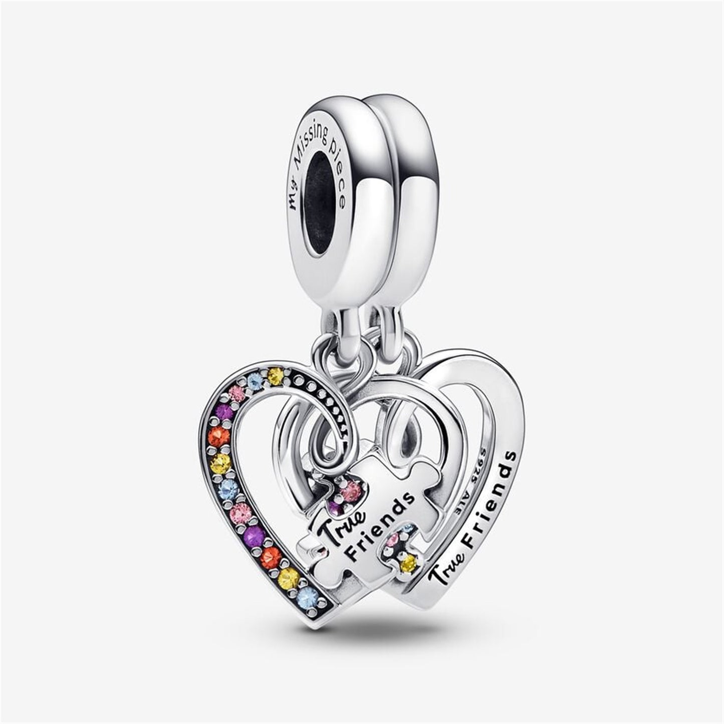 S925 Sterling Silver Puzzle Piece Hearts Splittable Friendship Dangle Charm