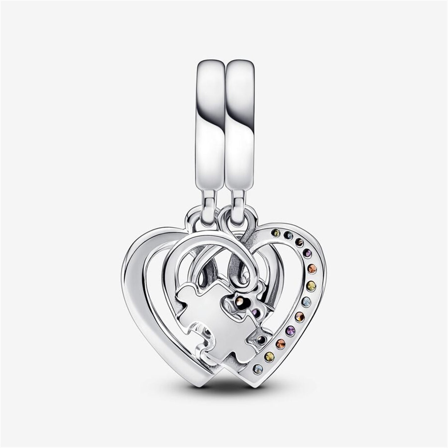 S925 Sterling Silver Puzzle Piece Hearts Splittable Friendship Dangle Charm