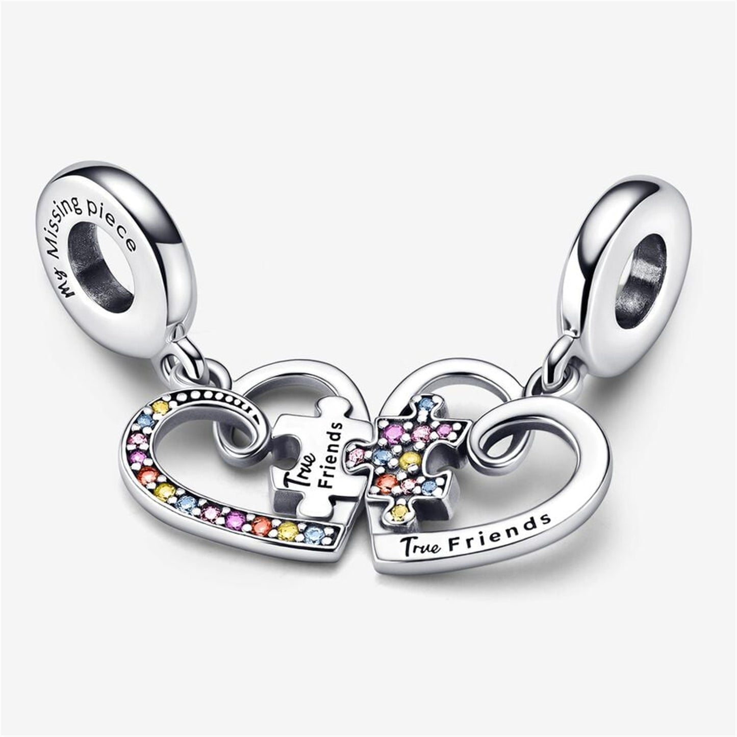 S925 Sterling Silver Puzzle Piece Hearts Splittable Friendship Dangle Charm