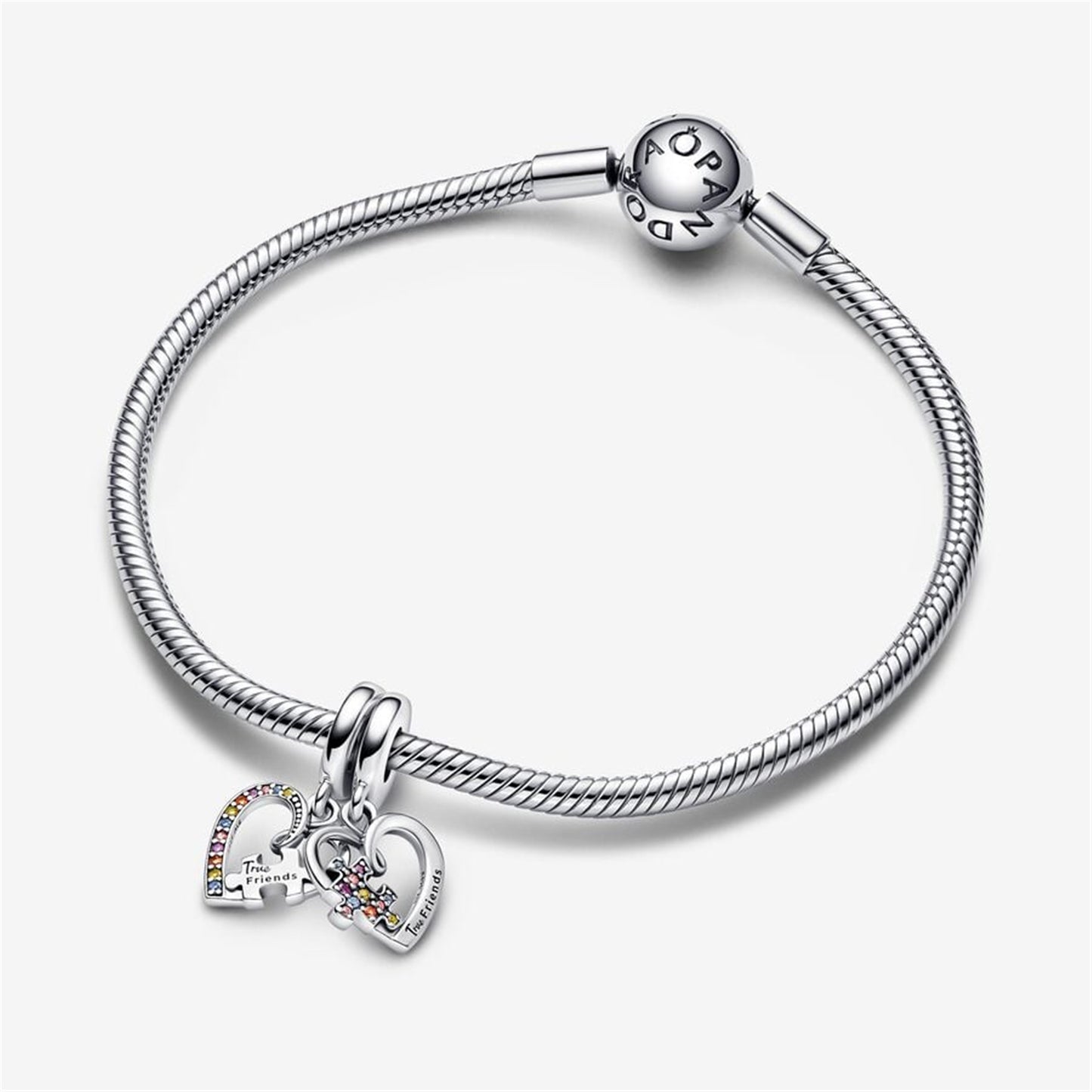 S925 Sterling Silver Puzzle Piece Hearts Splittable Friendship Dangle Charm