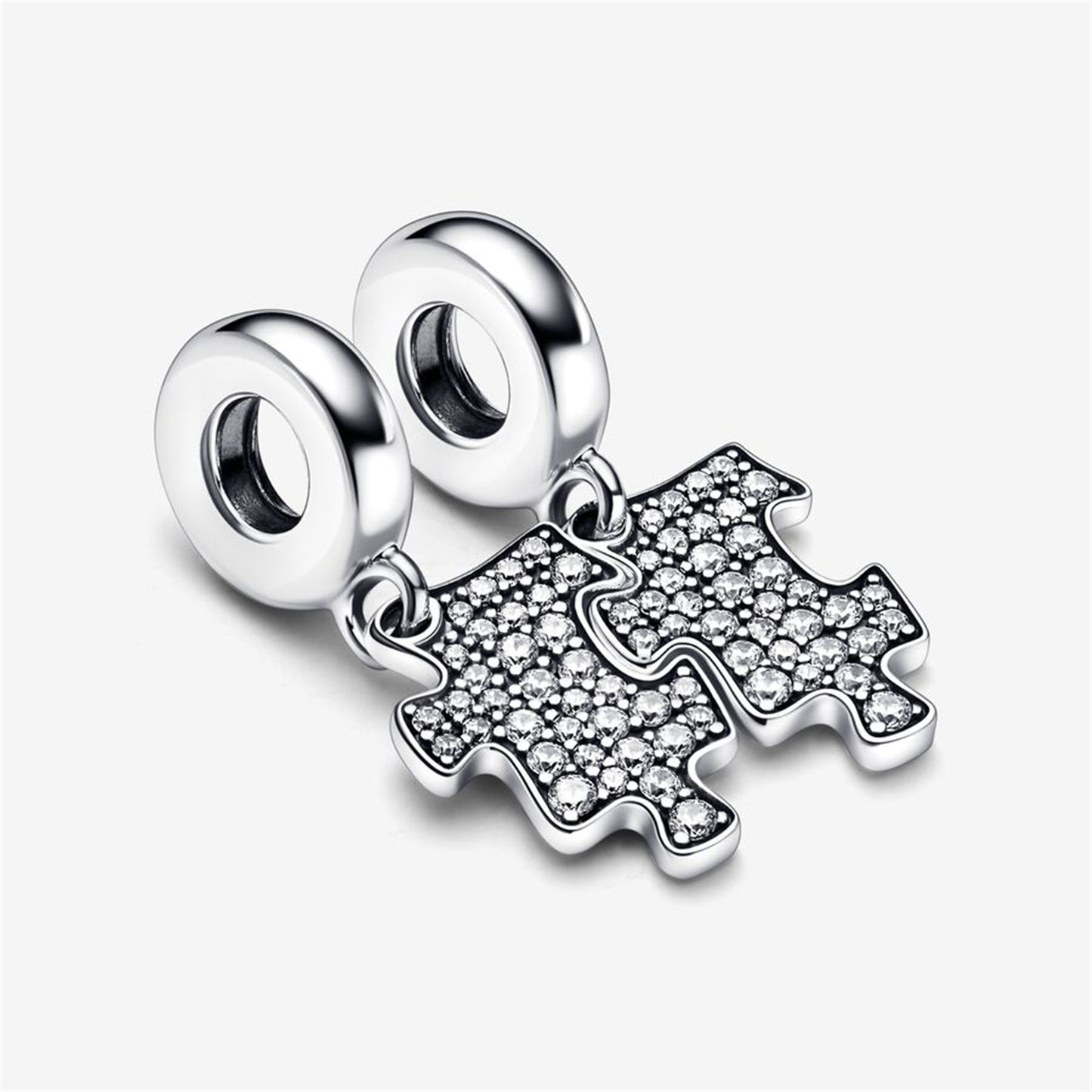 S925 Sterling Silver Sparkling Puzzle Piece Dangle Charm