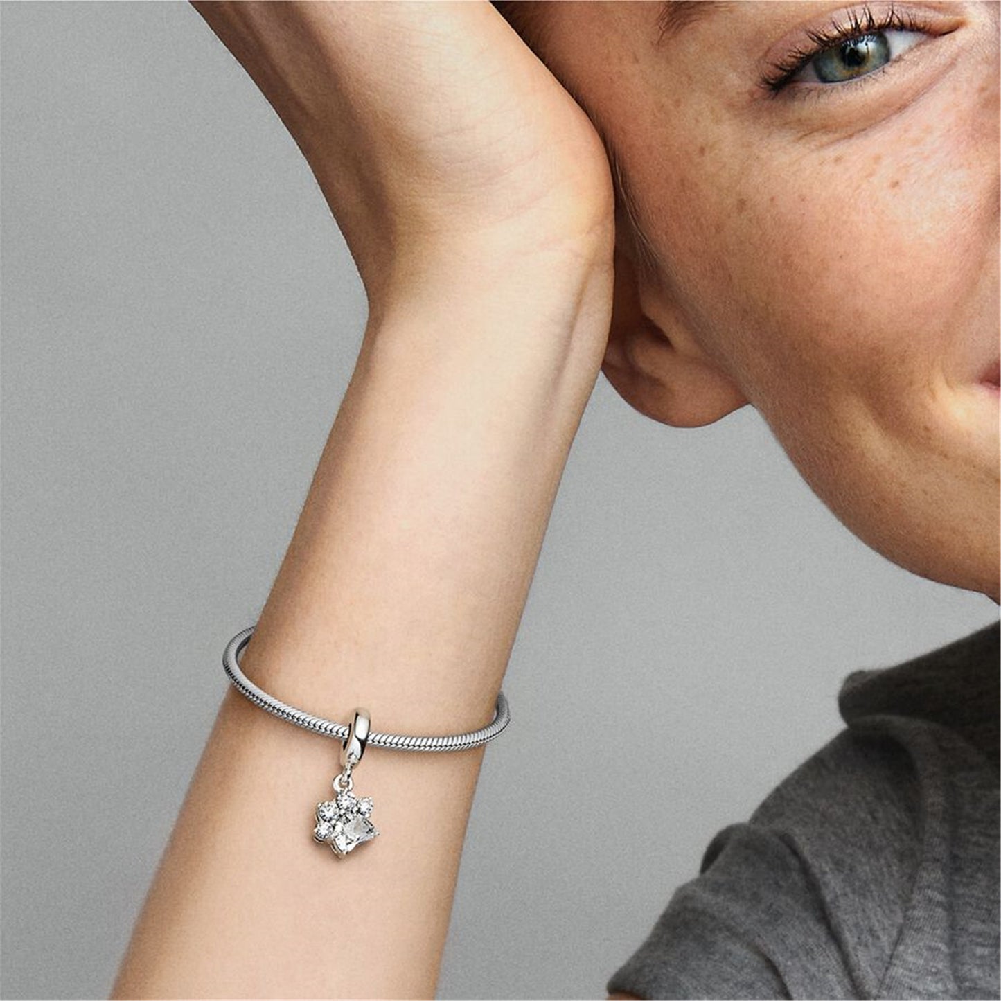 S925 Sterling Silver Sparkling Pet Paw Print Dangle Charm