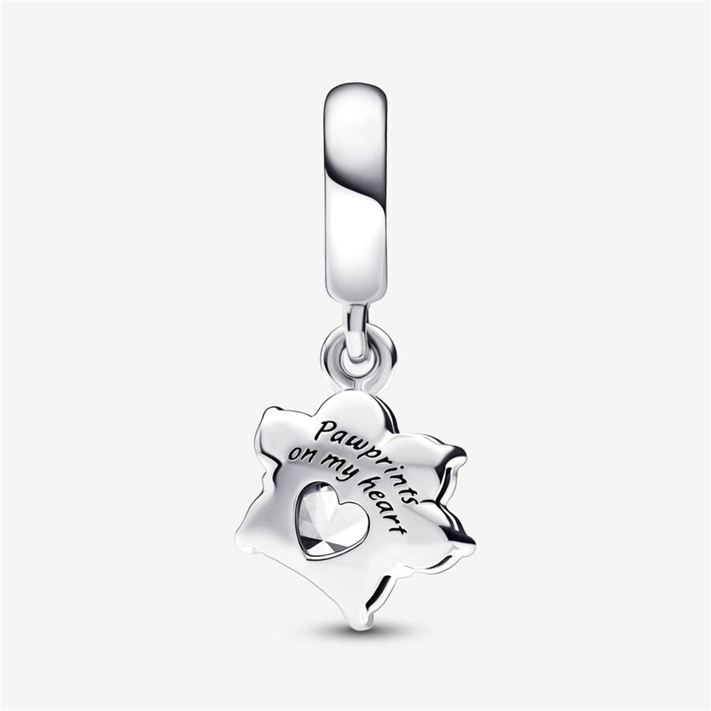 S925 Sterling Silver Sparkling Pet Paw Print Dangle Charm
