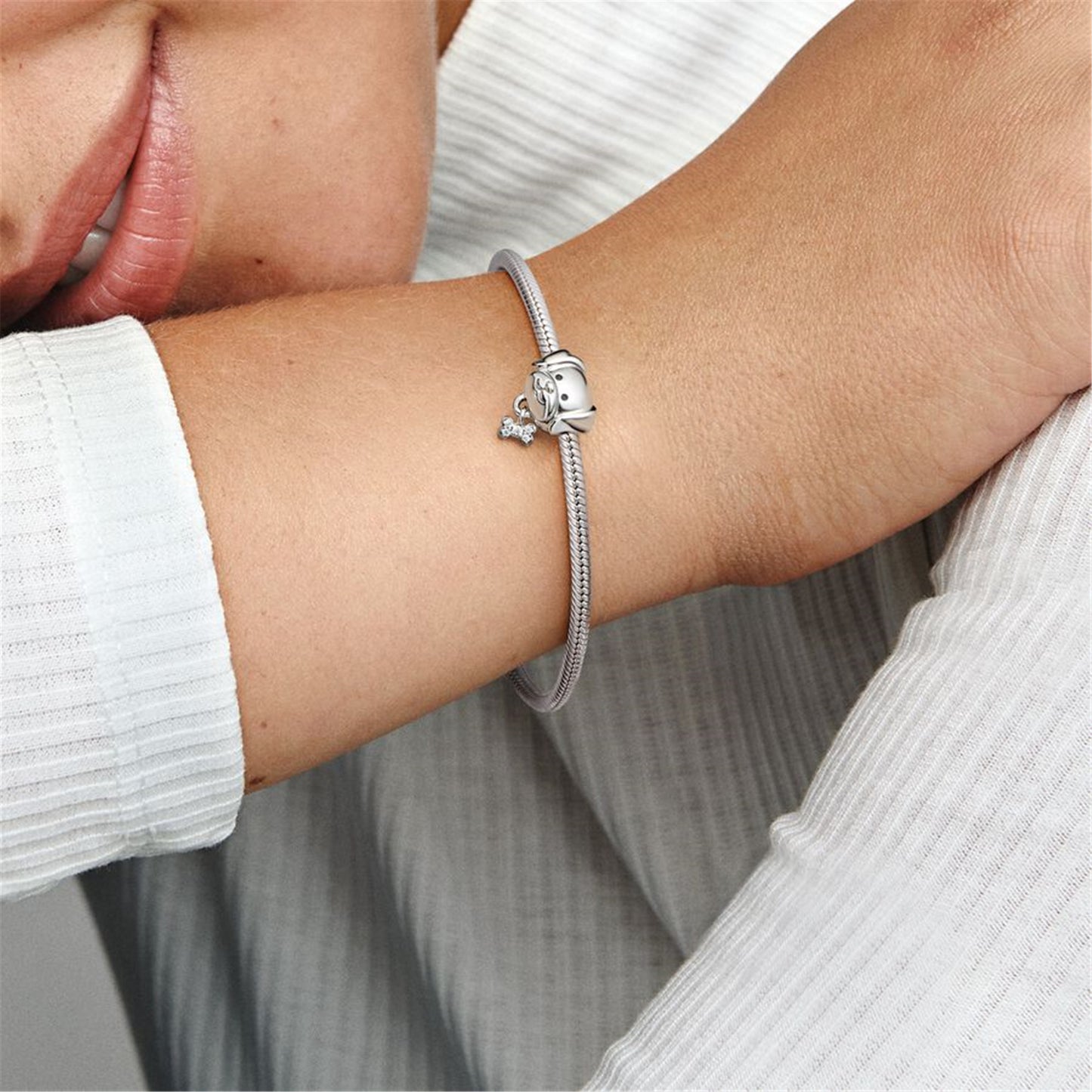 S925 Sterling Silver Pet Dog & Bone Charm