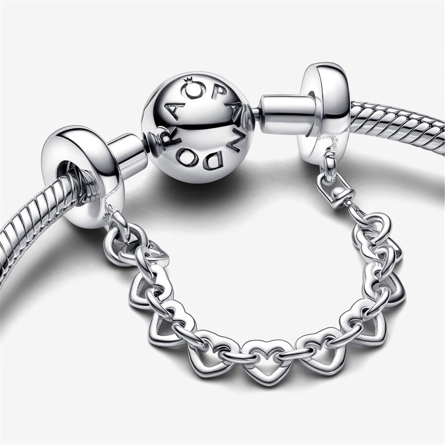 S925 Sterling Silver Linked Hearts Safety Chain