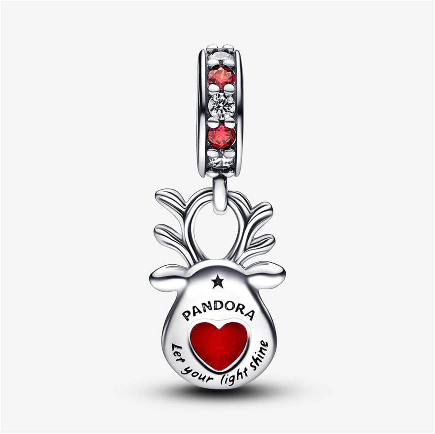 S925 Sterling Silver Red Nose Reindeer Murano Dangle Charm