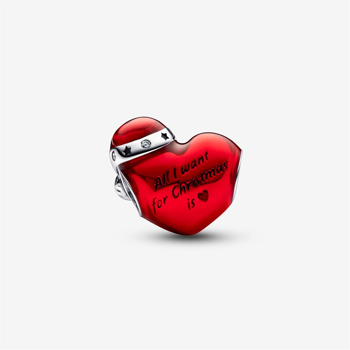 S925 Sterling Silver Metallic Red Christmas Heart Charm