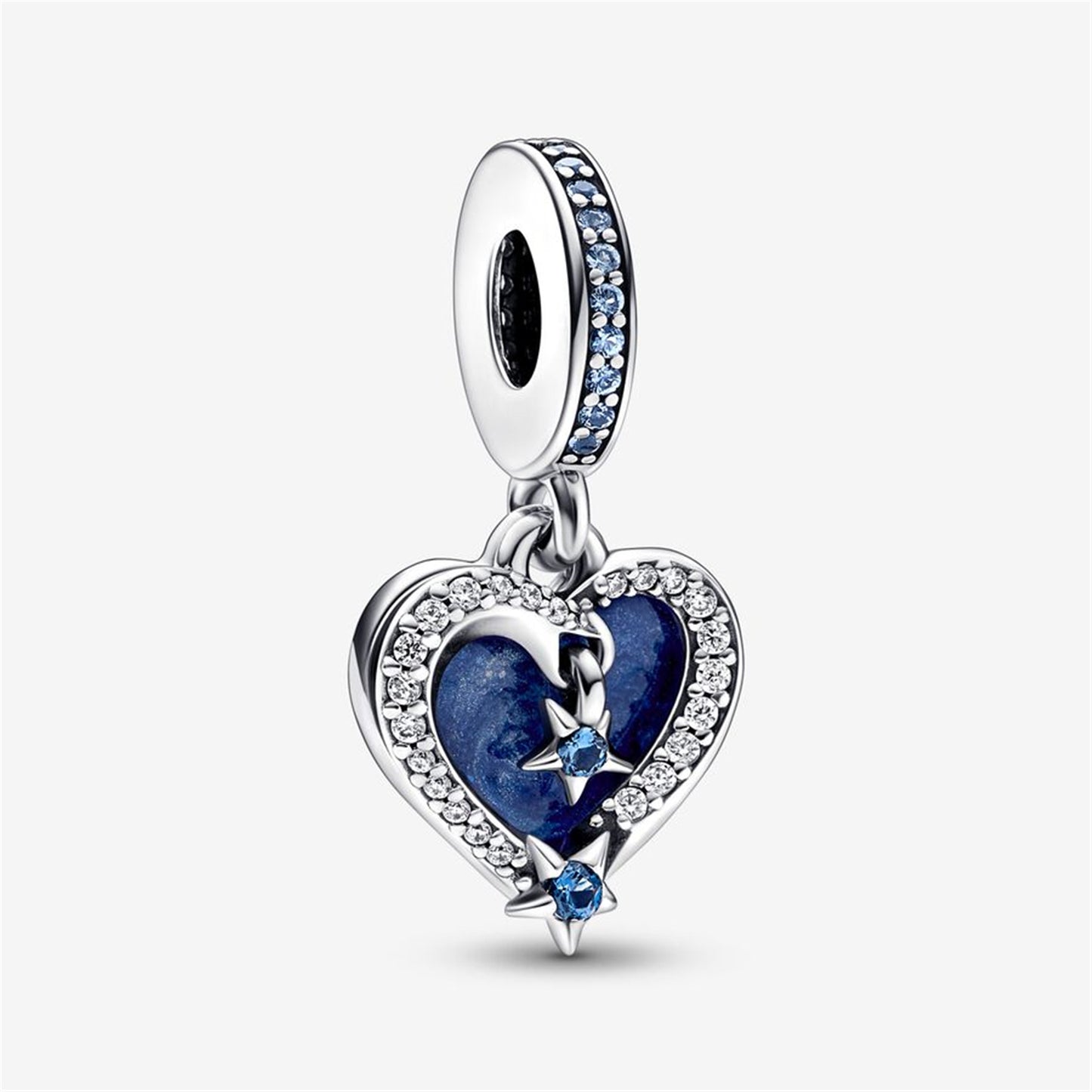 S925 Sterling Silver Celestial Shooting Star Heart Double Dangle Charm