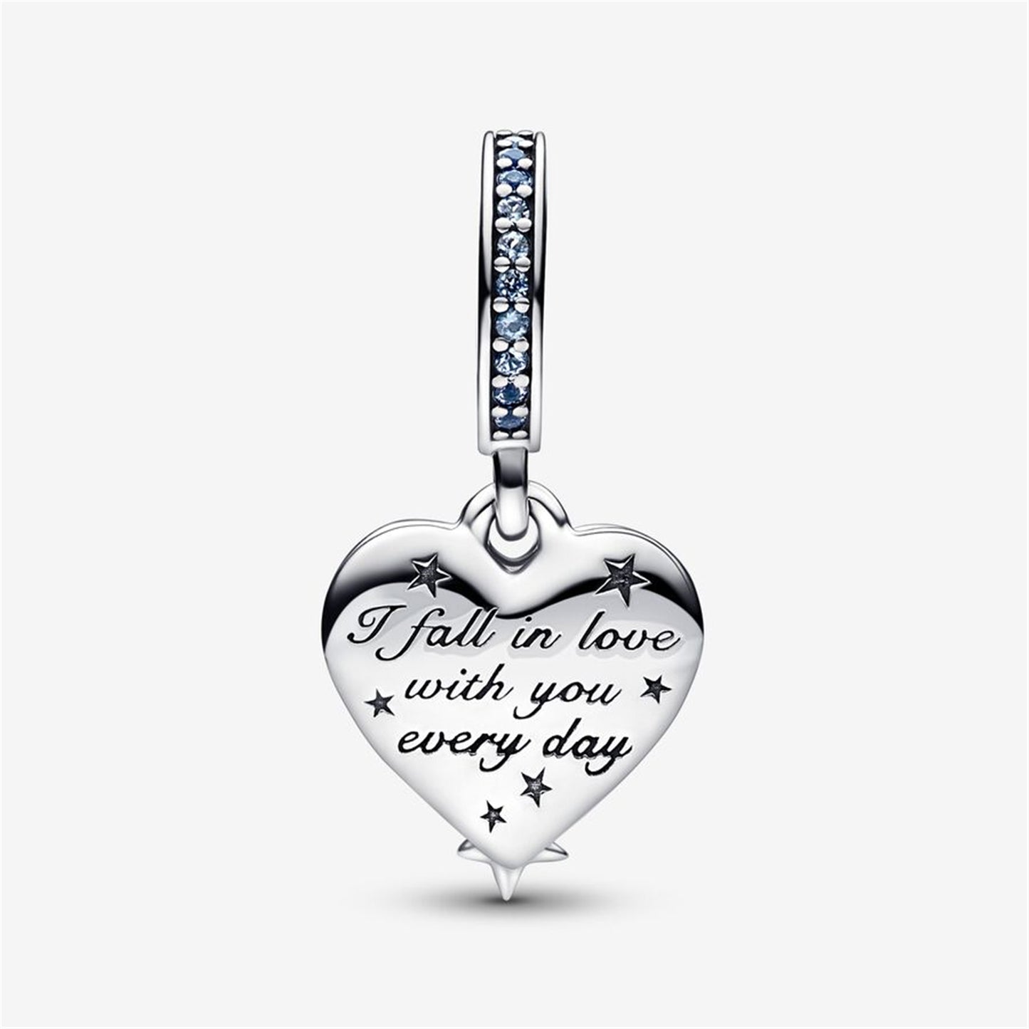 S925 Sterling Silver Celestial Shooting Star Heart Double Dangle Charm