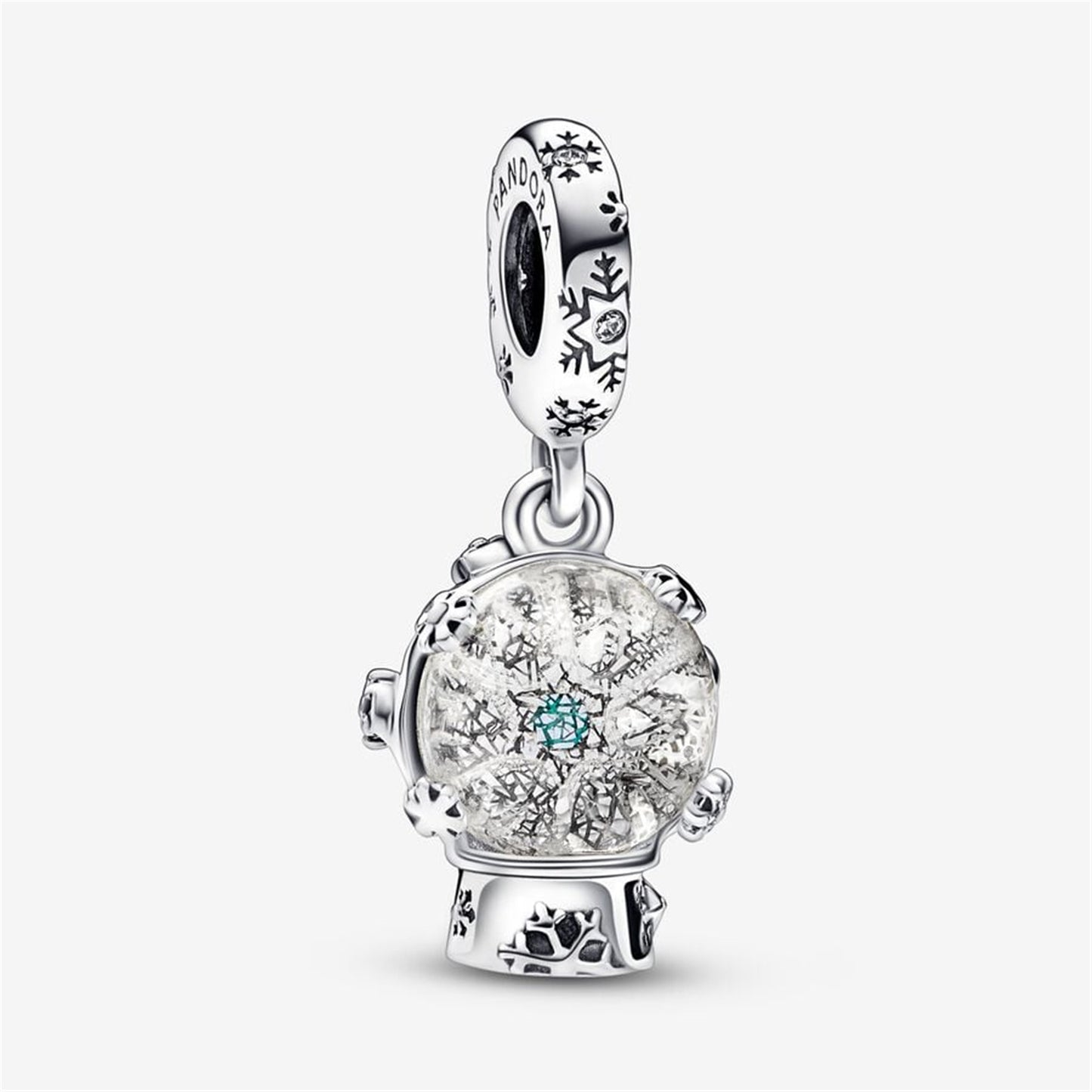 S925 Sterling Silver Snowflake Snowglobe Dangle Charm