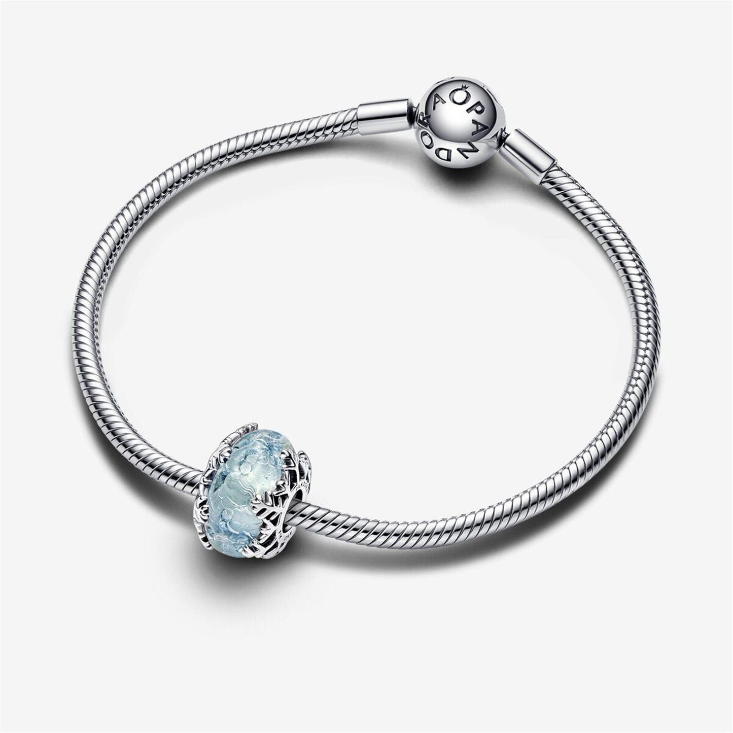 S925 sterling silver Winter Blue Snowflake Murano Charm