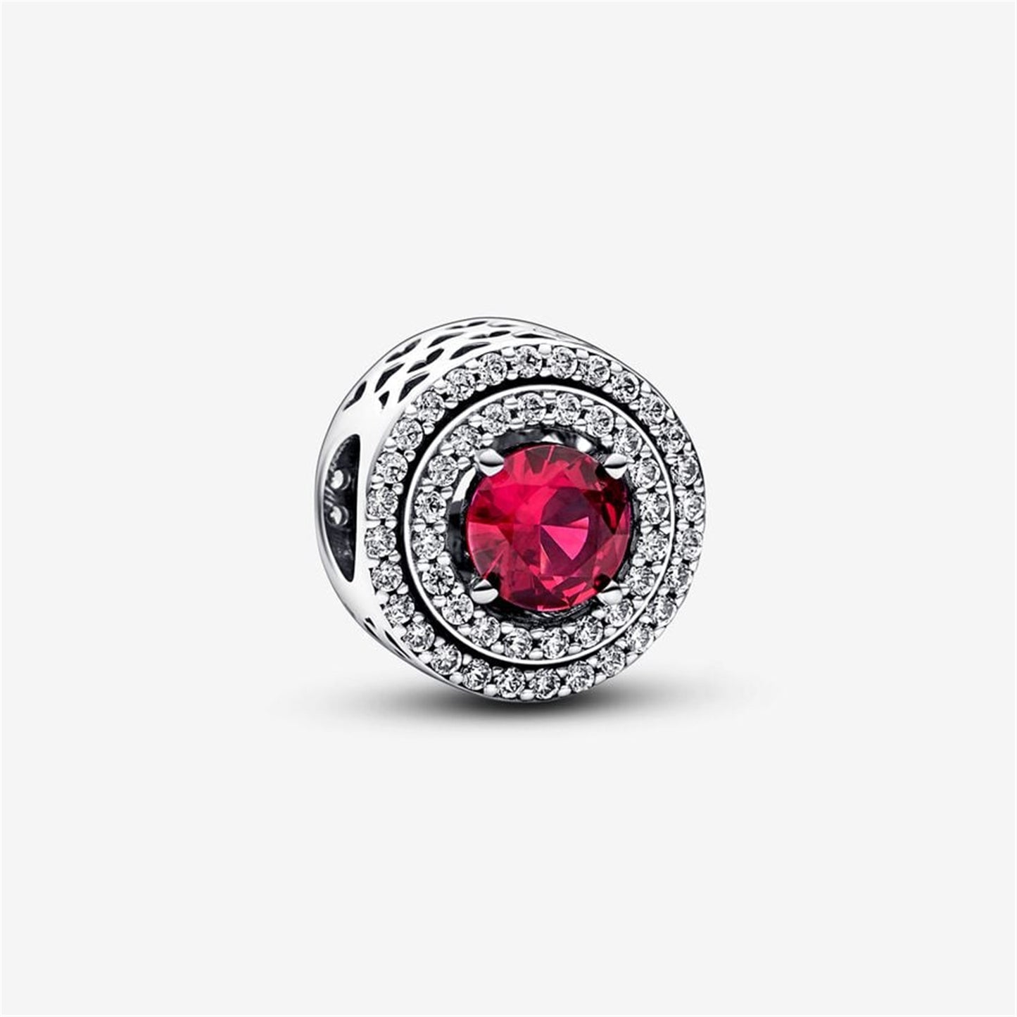 S925 Sterling Silver Red Sparkling Leveled Round Charm