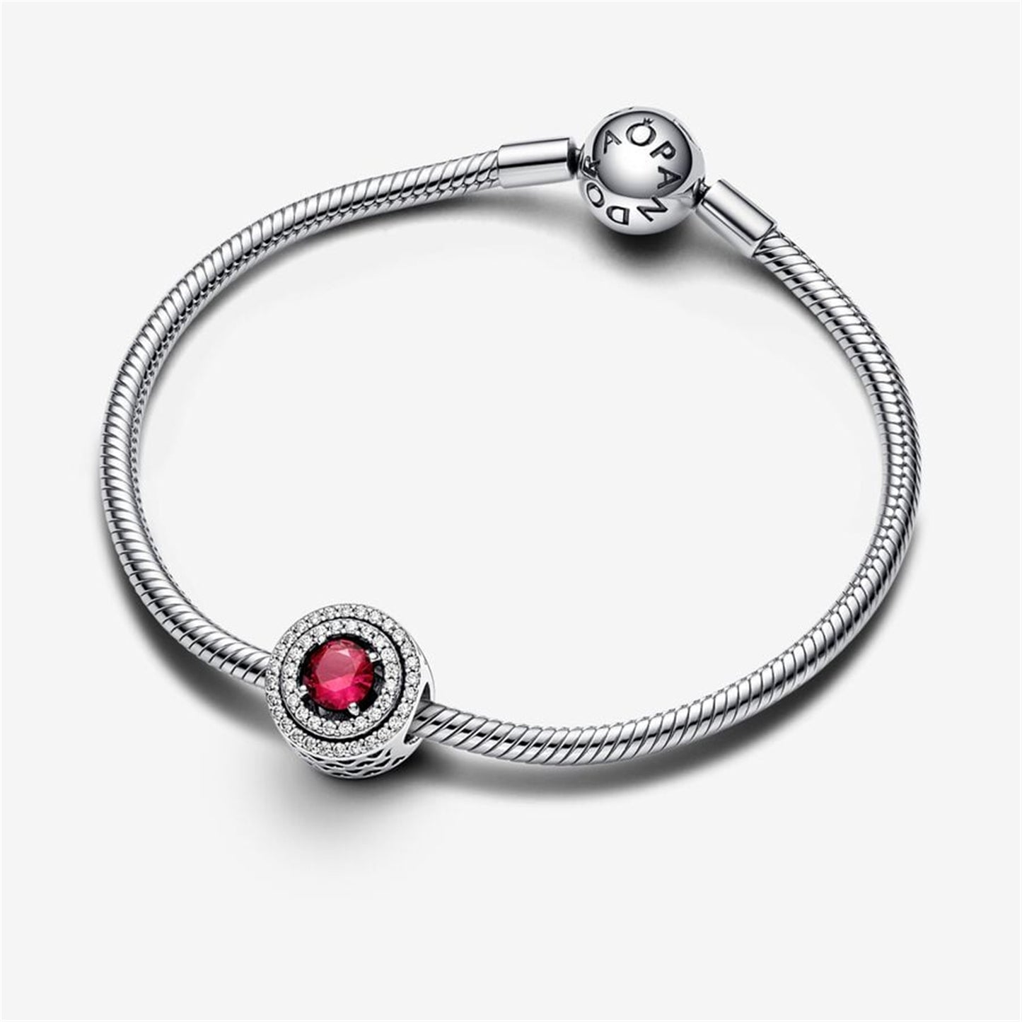 S925 Sterling Silver Red Sparkling Leveled Round Charm