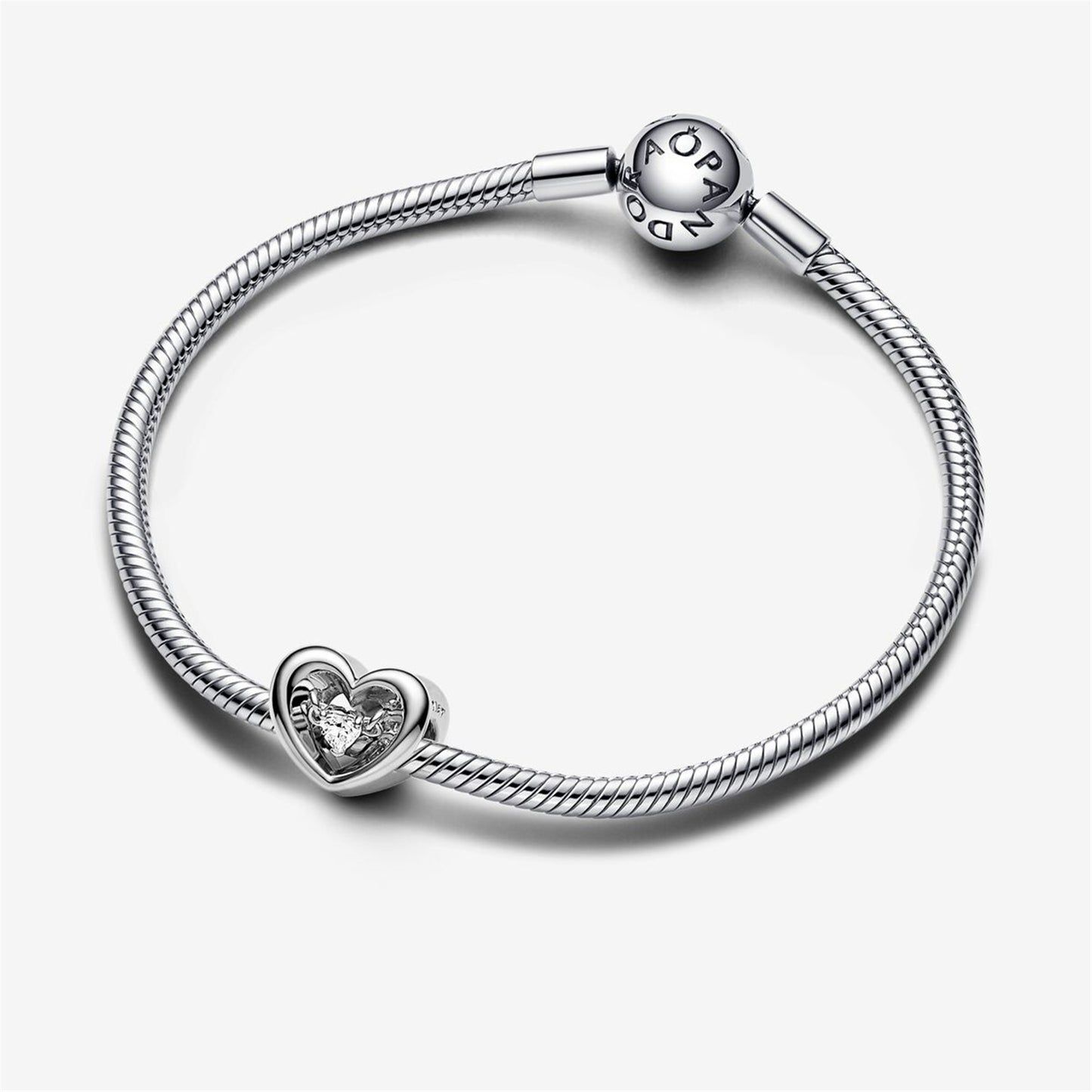 S925 Sterling Silver Radiant Heart & Floating Stone Charm