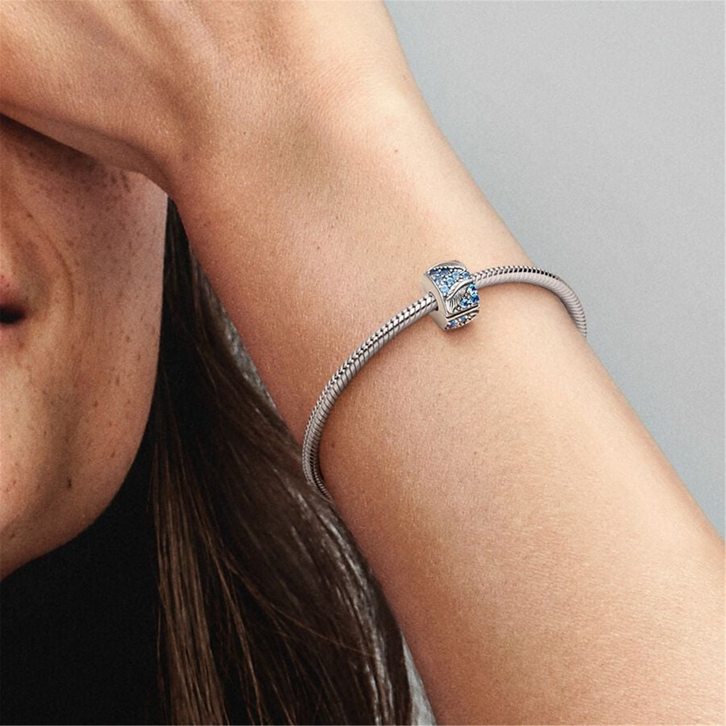 S925 sterling silver Curved Feather & Pavé Clip Charm
