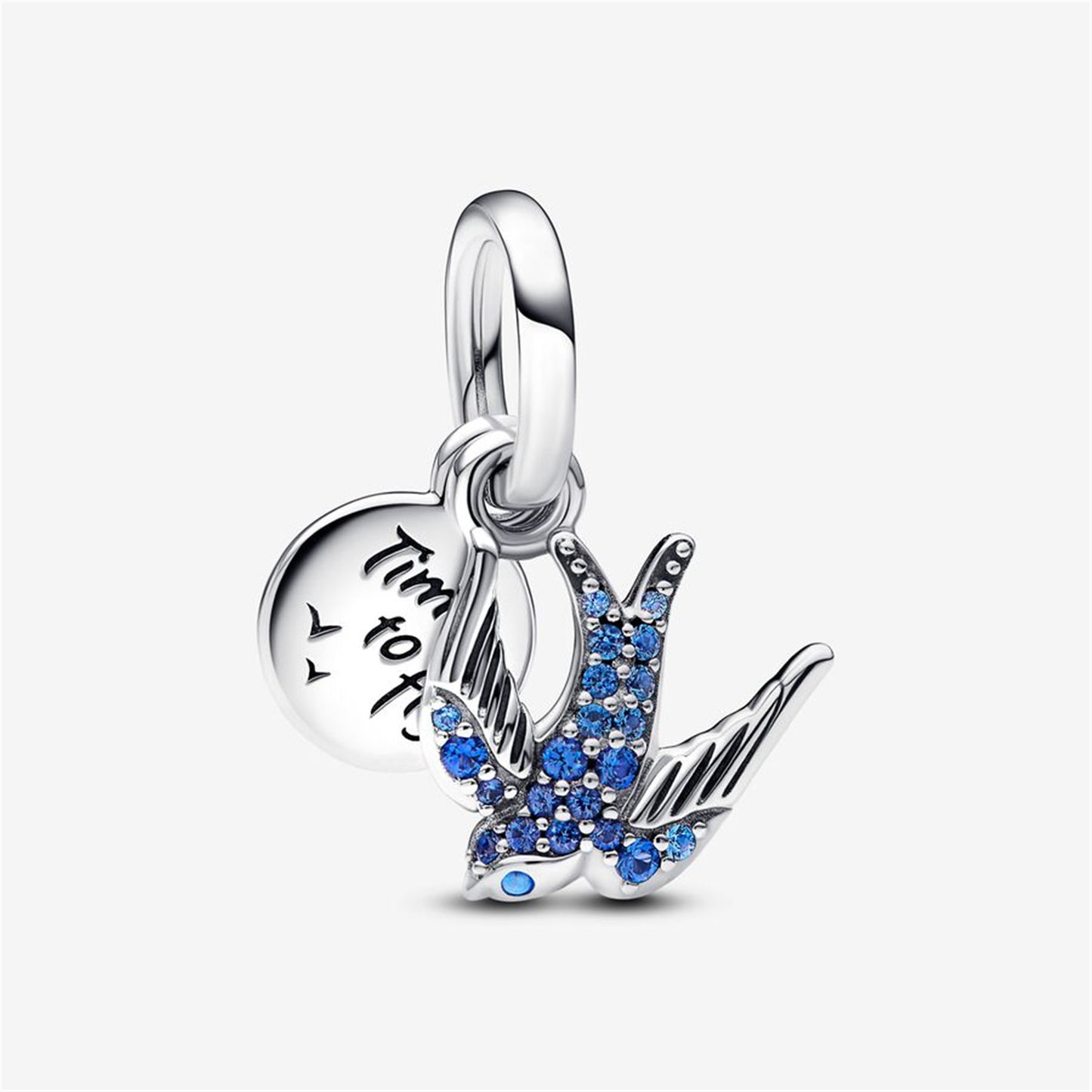 S925 Sterling Silver Sparkling Swallow & Quote Double Dangle Charm