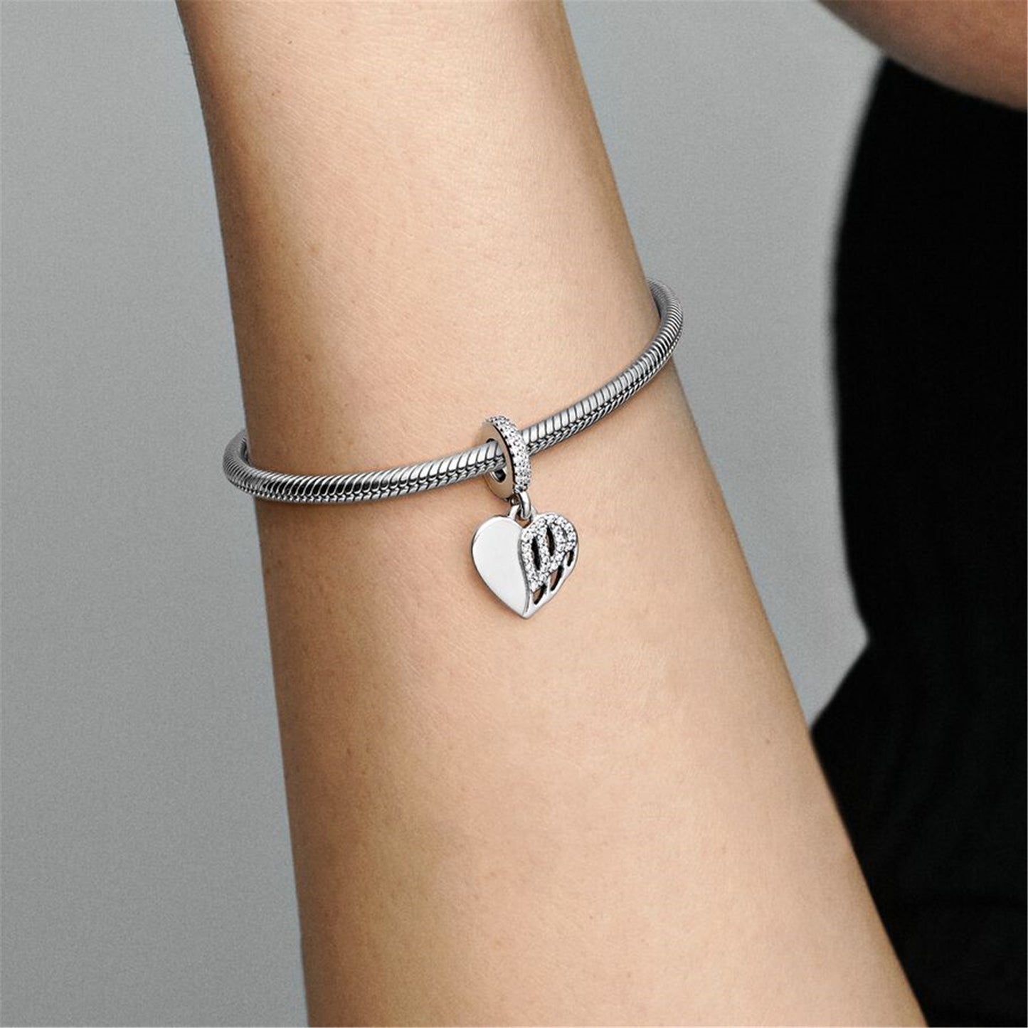 S925 Sterling Silver Heart & Angel Dangle Charm