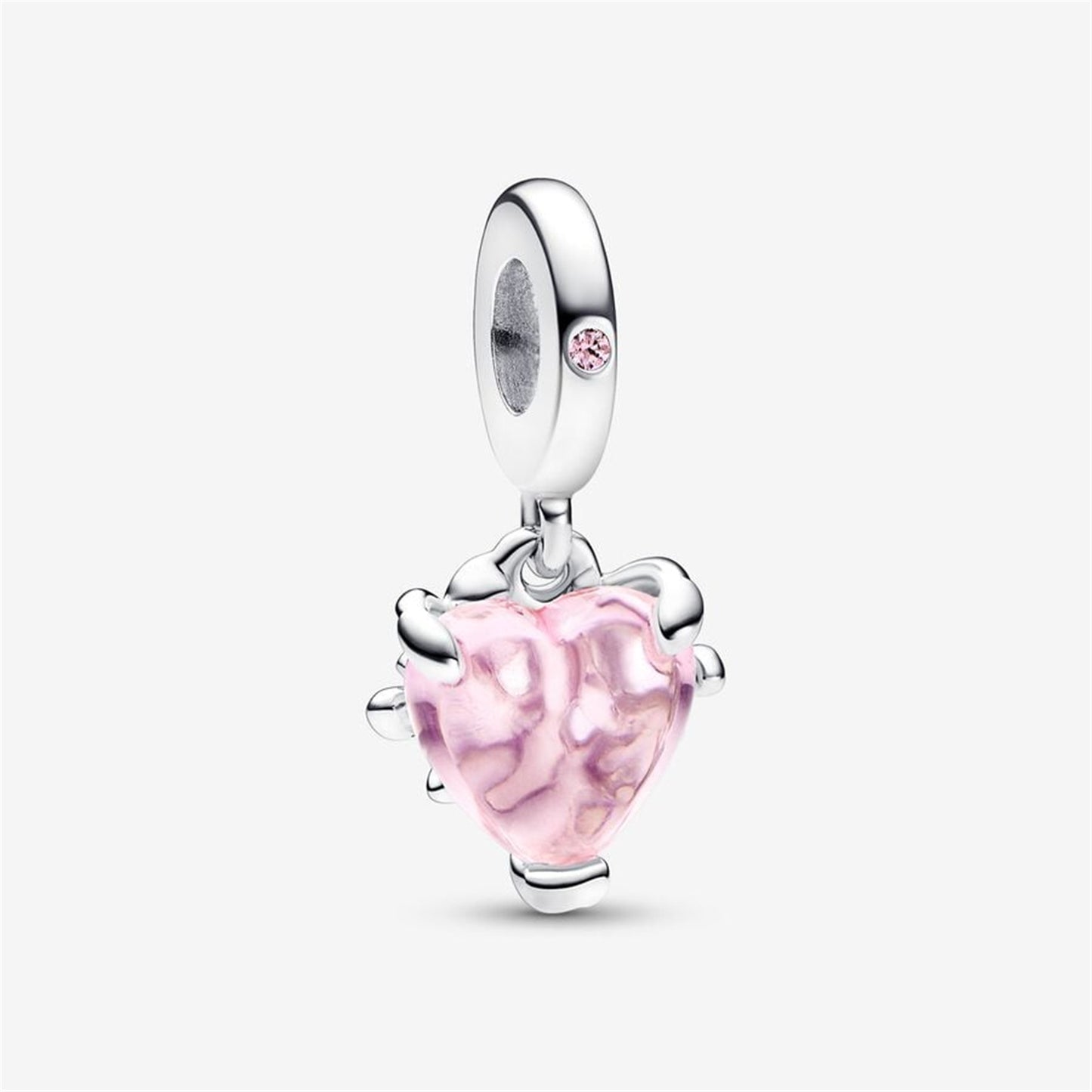S925 Sterling Silver Pink Family Tree & Heart Dangle Charm