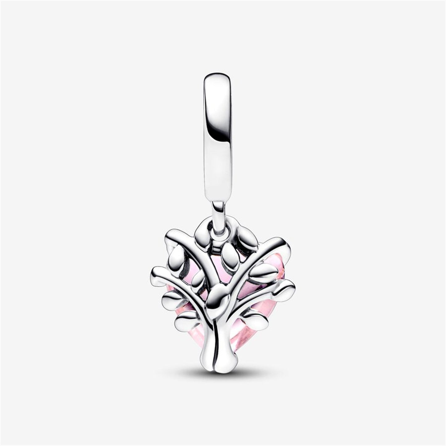 S925 Sterling Silver Pink Family Tree & Heart Dangle Charm