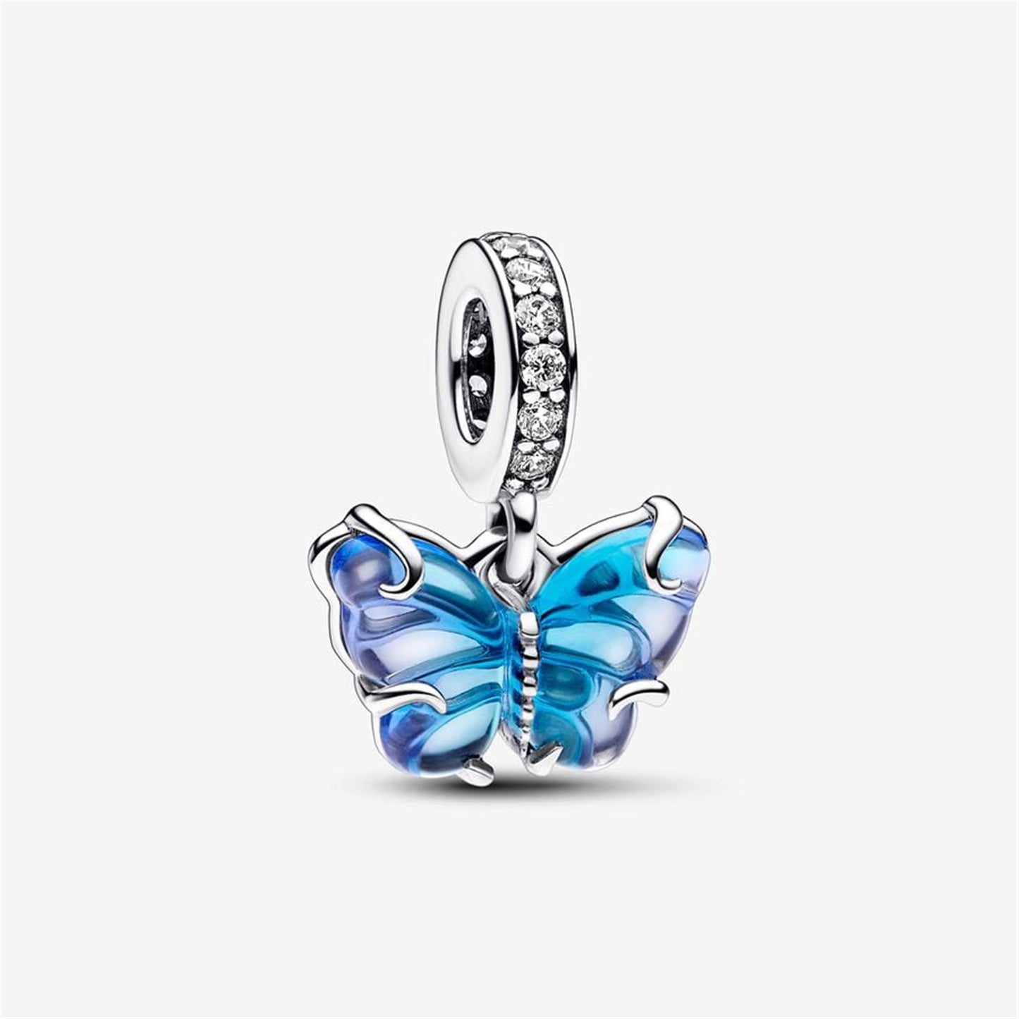 S925 Sterling Silver Blue Murano Glass Butterfly Dangle Charm