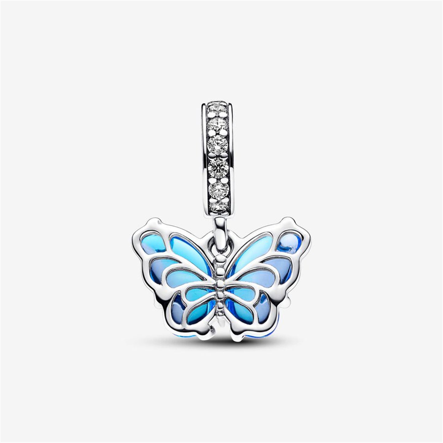 S925 Sterling Silver Blue Murano Glass Butterfly Dangle Charm