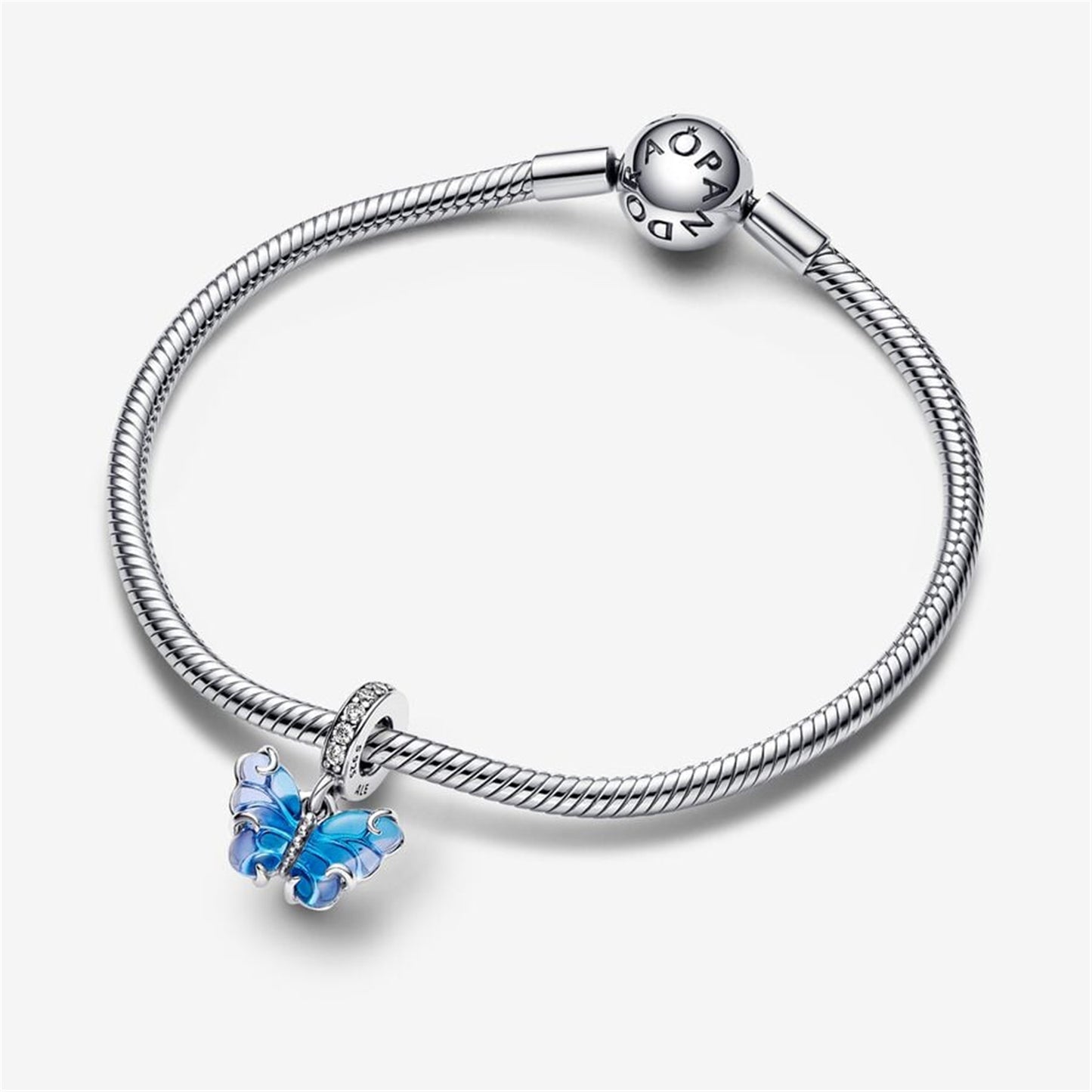 S925 Sterling Silver Blue Murano Glass Butterfly Dangle Charm