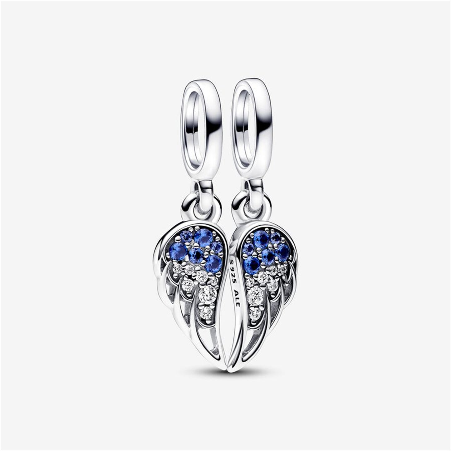 S925 Sterling Silver Sparkling Splitable Angel Wings Dangle Charm
