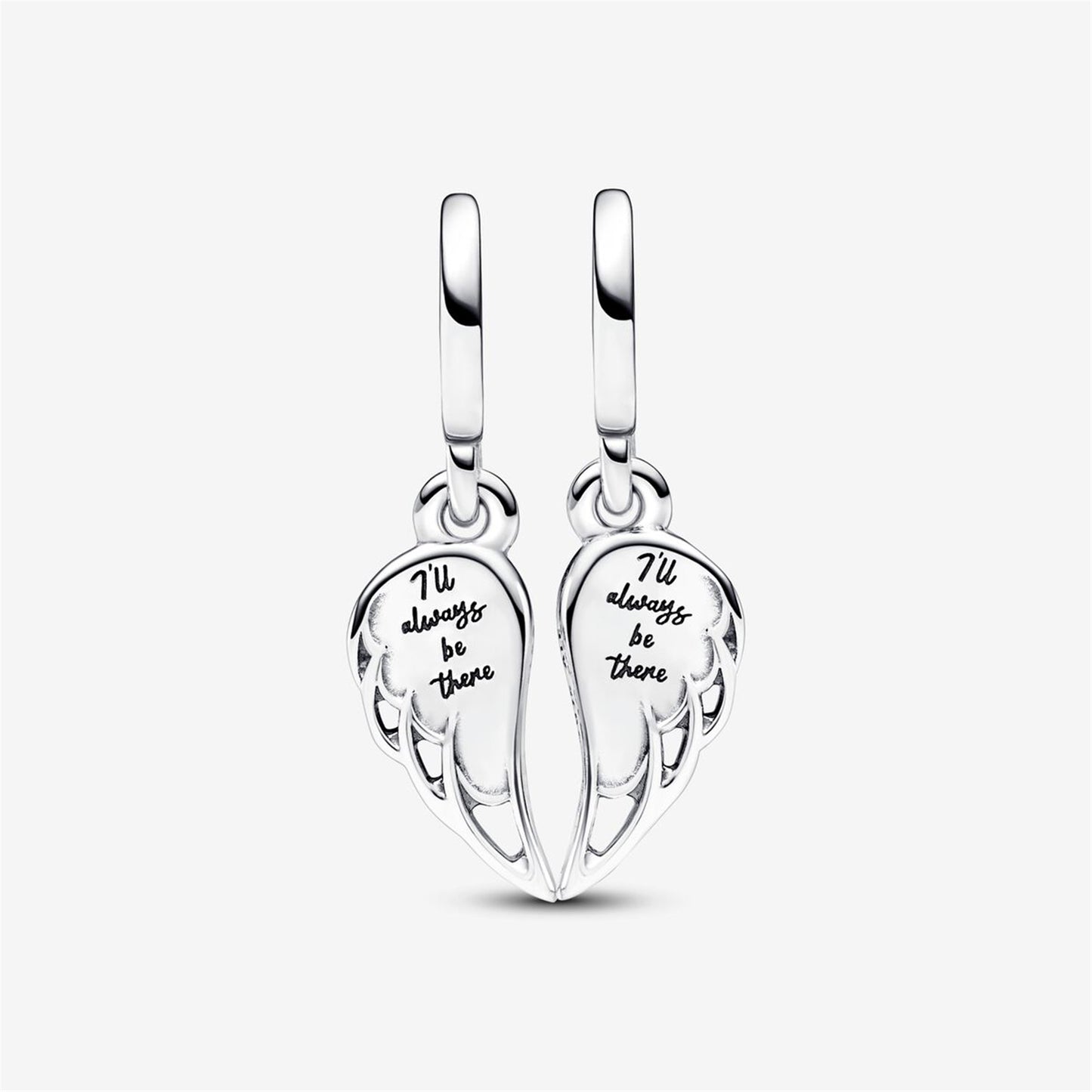 S925 Sterling Silver Sparkling Splitable Angel Wings Dangle Charm