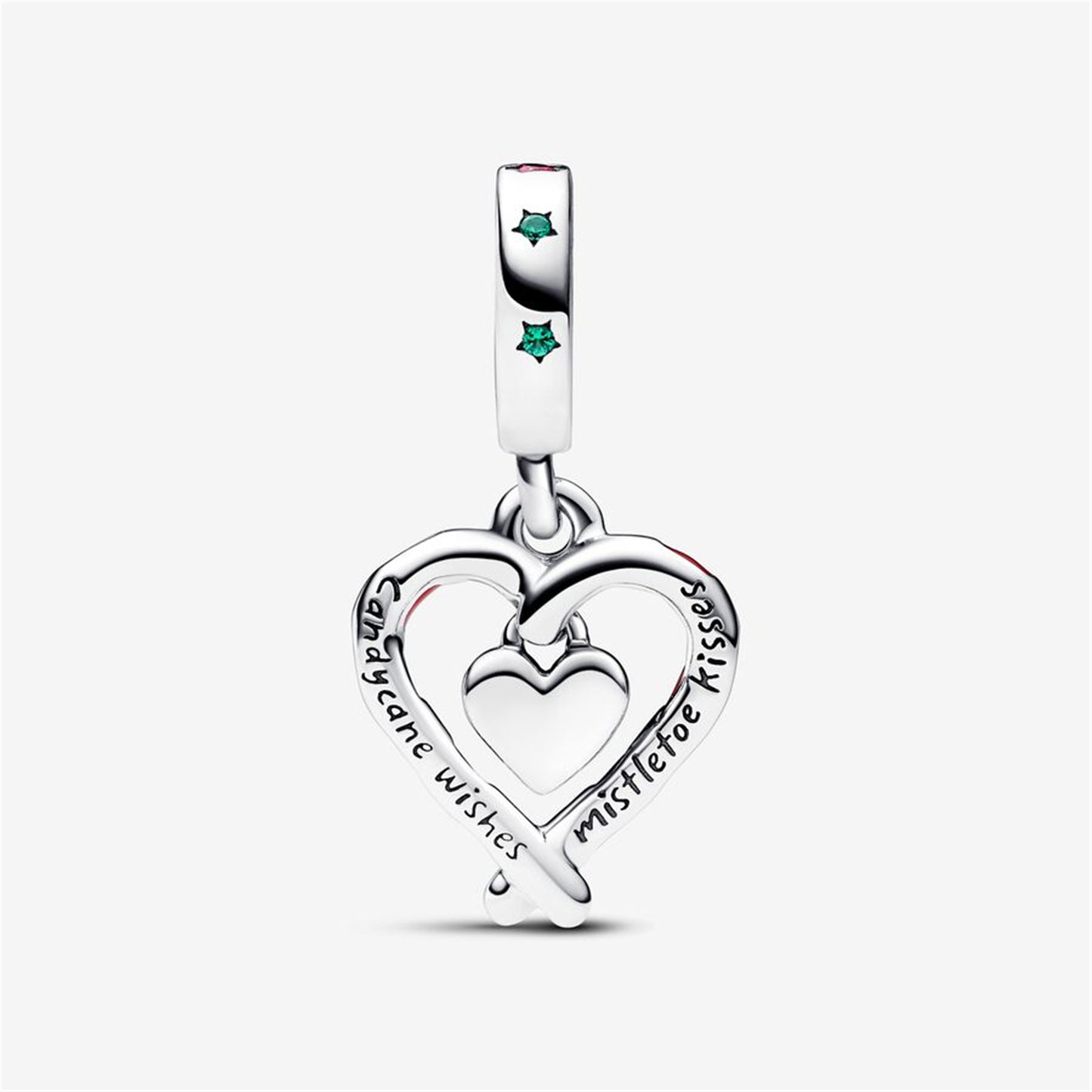 S925 Sterling Silver Double Candy Cane Heart Christmas Dangle Charm