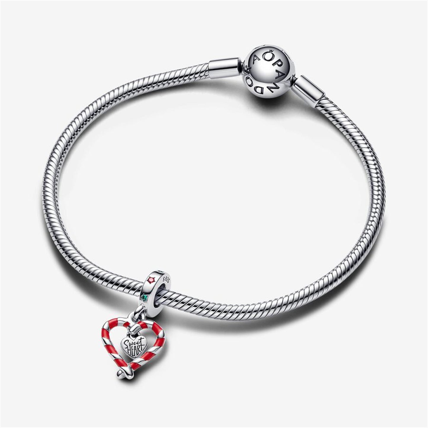 S925 Sterling Silver Double Candy Cane Heart Christmas Dangle Charm