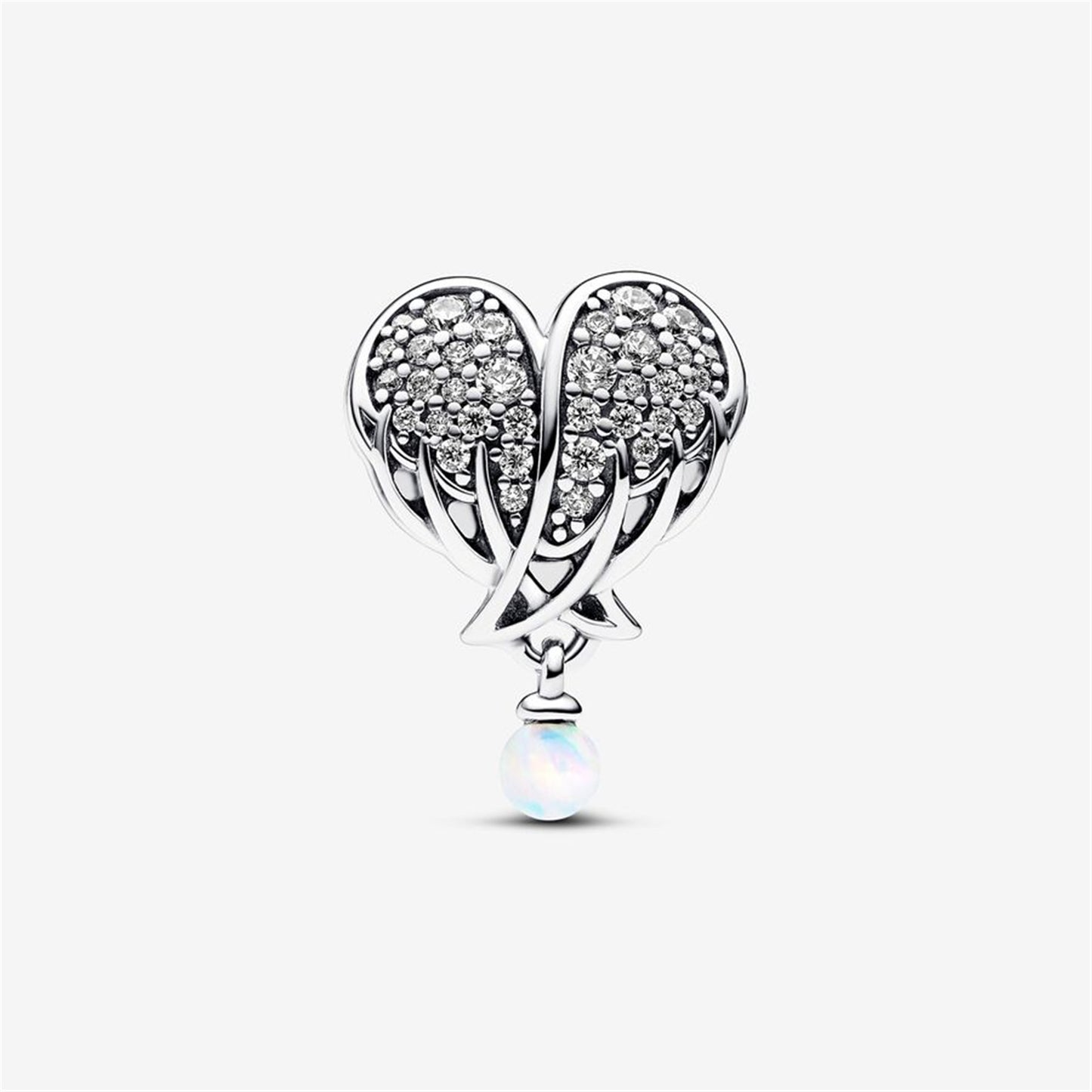 S925 Sterling Silver Sparkling Angel Wings & Heart Charm