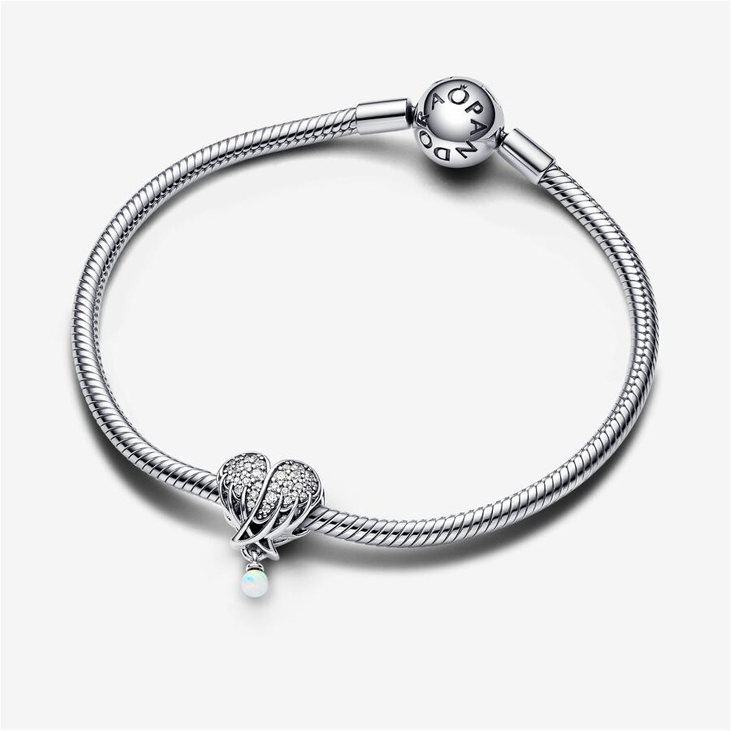 S925 Sterling Silver Sparkling Angel Wings & Heart Charm