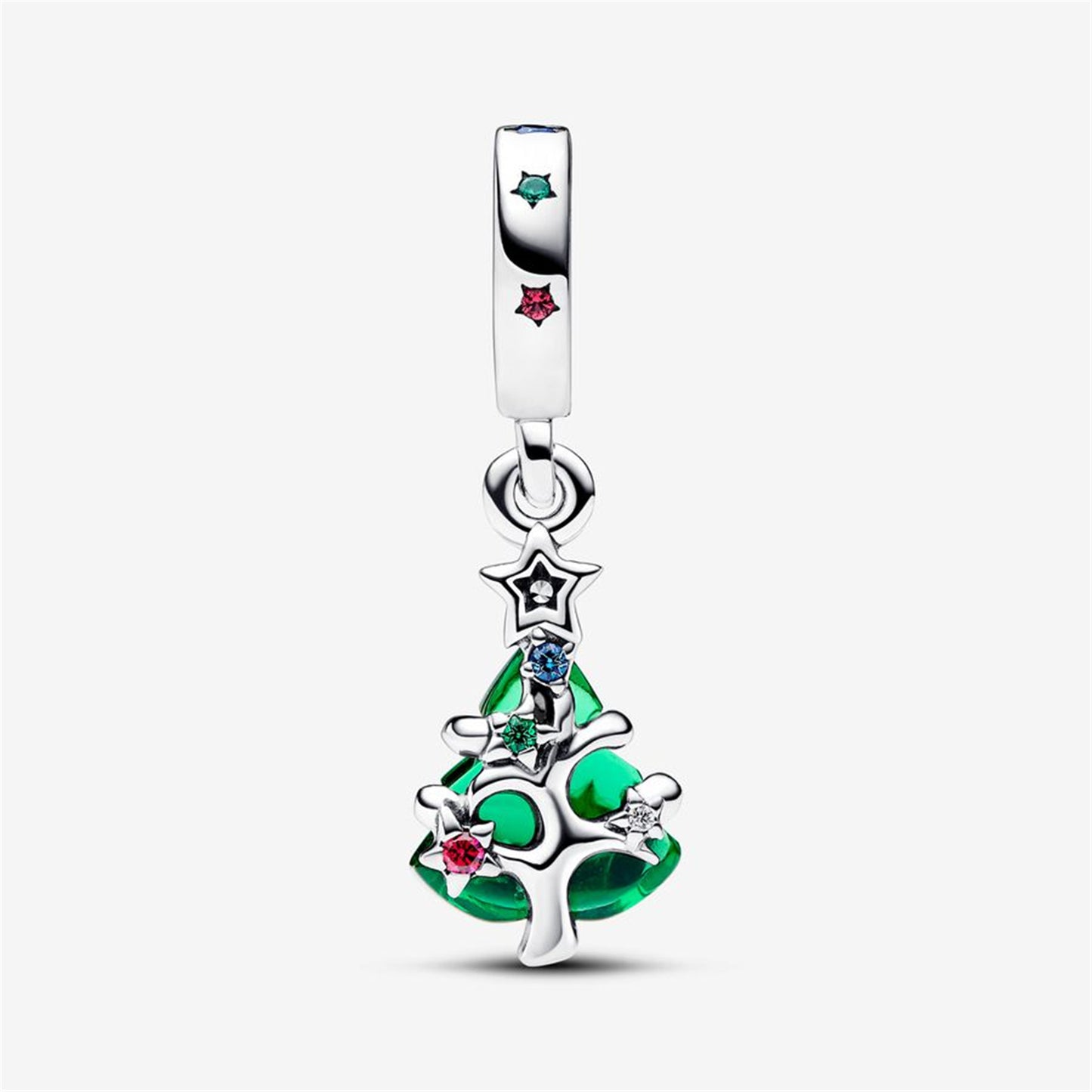 S925 Sterling Silver Sparkling Christmas Tree Dangle Charm