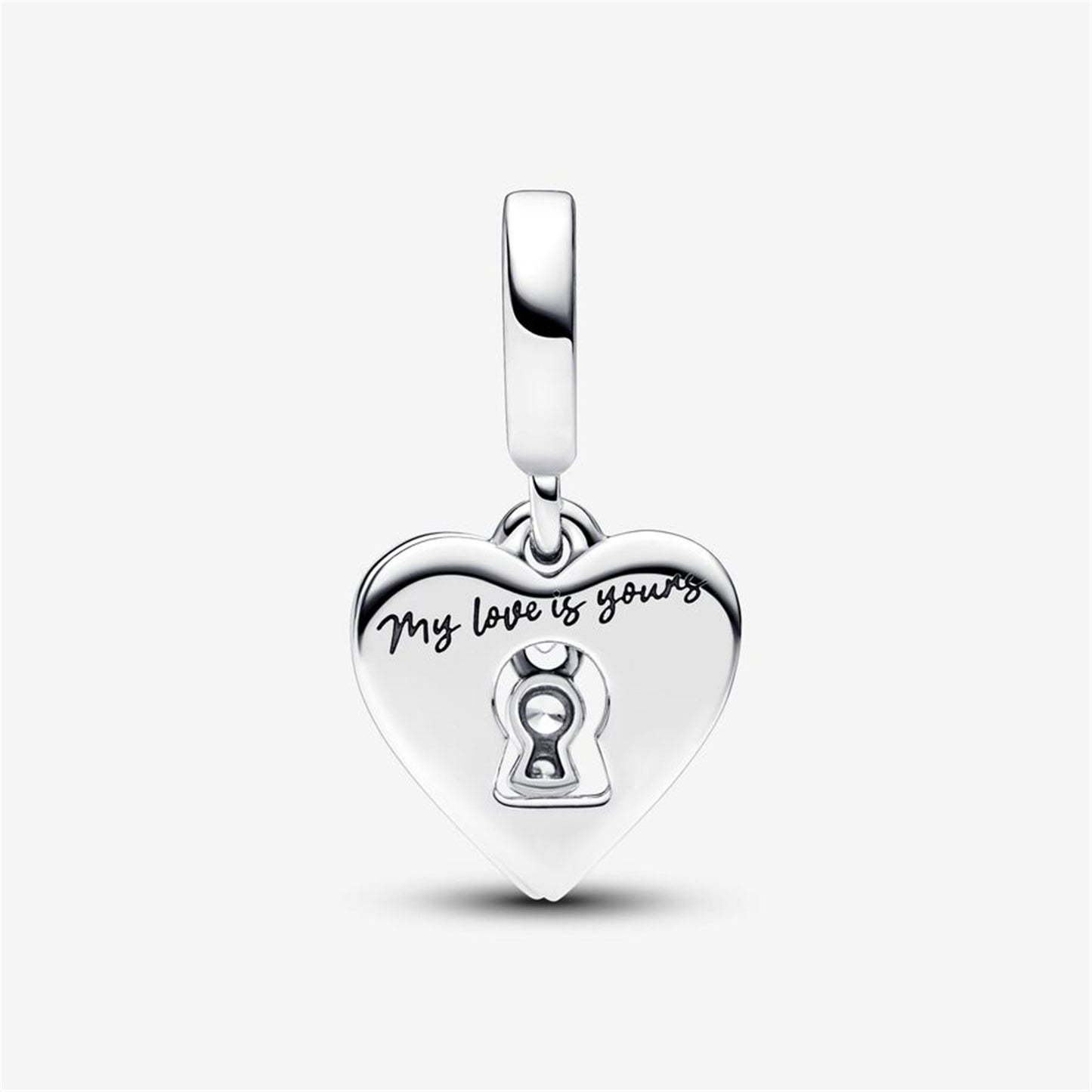 S925 Sterling Silver Red Heart & Keyhole Double Dangle Charm