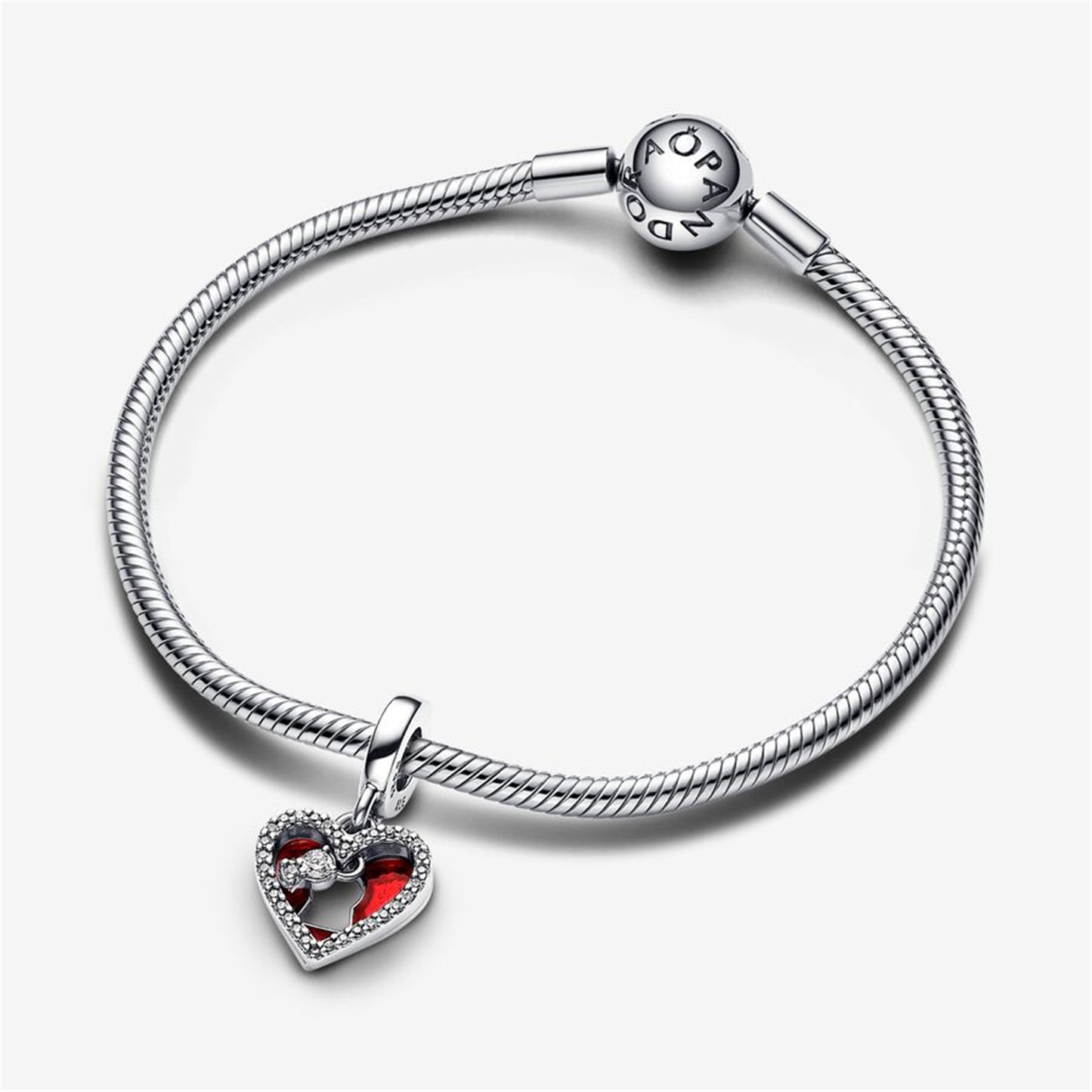 S925 Sterling Silver Red Heart & Keyhole Double Dangle Charm
