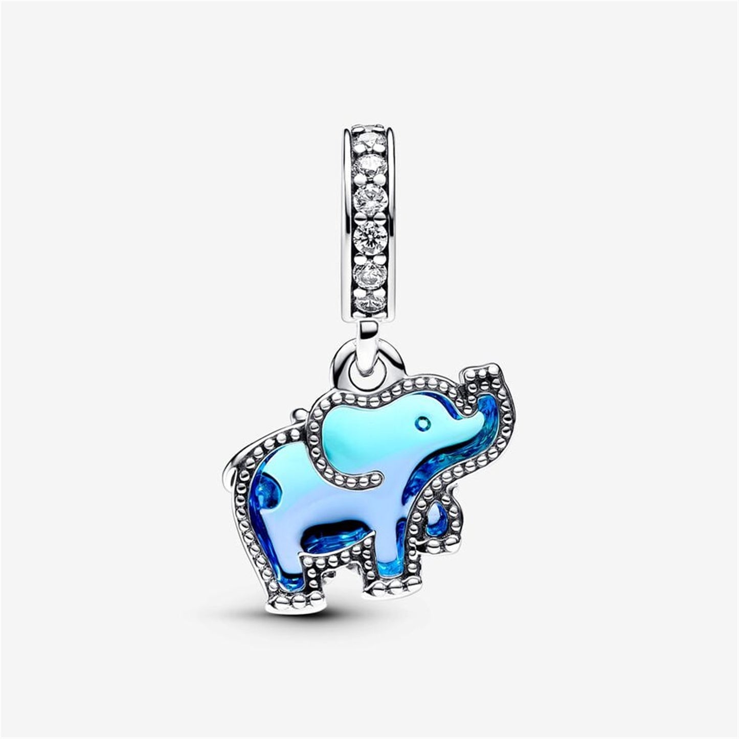 S925 Sterling Silver Blue Murano Glass Elephant Dangle Charm