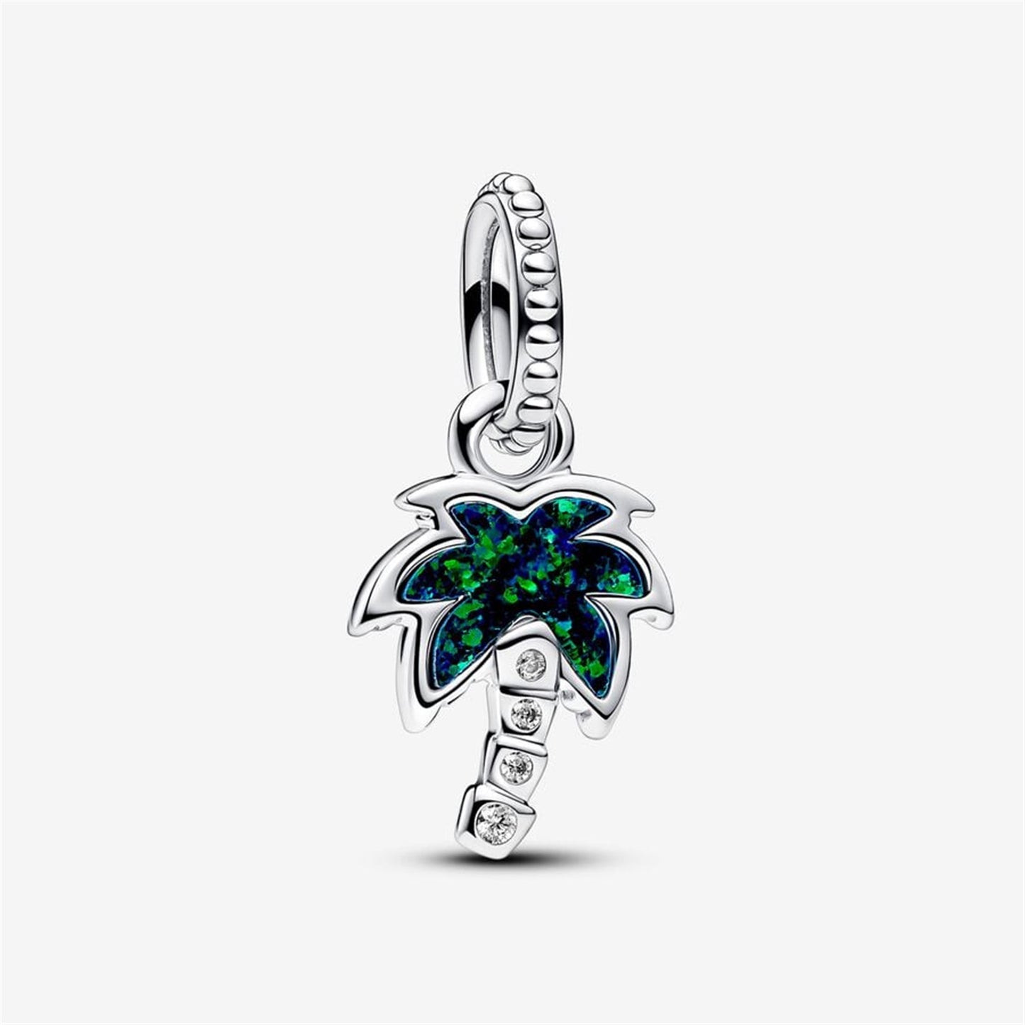 S925 Sterling Silver Opalescent Green Palm Tree Dangle Charm