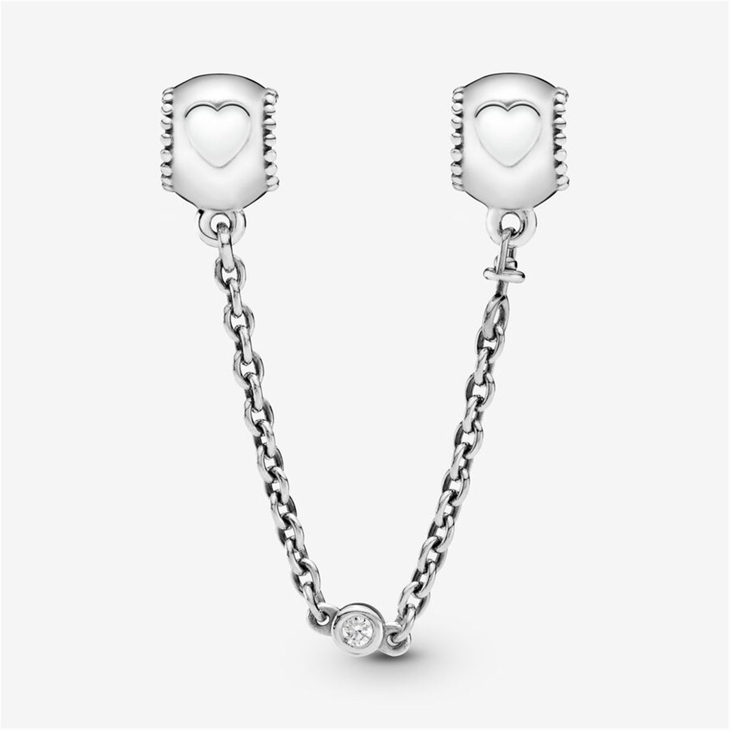 S925 Sterling Silver Embossed Hearts Safety Chain Charm