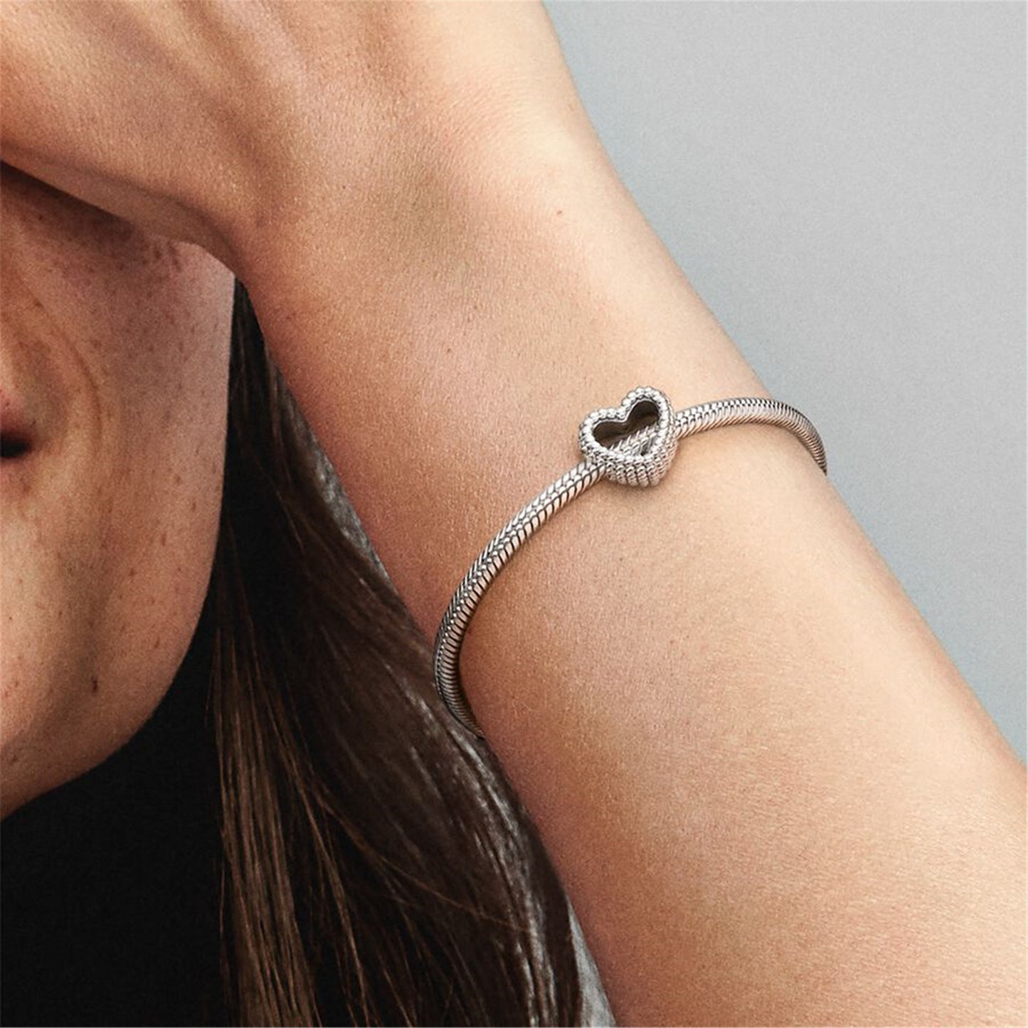 S925 Sterling Silver Beaded Open Heart Charm