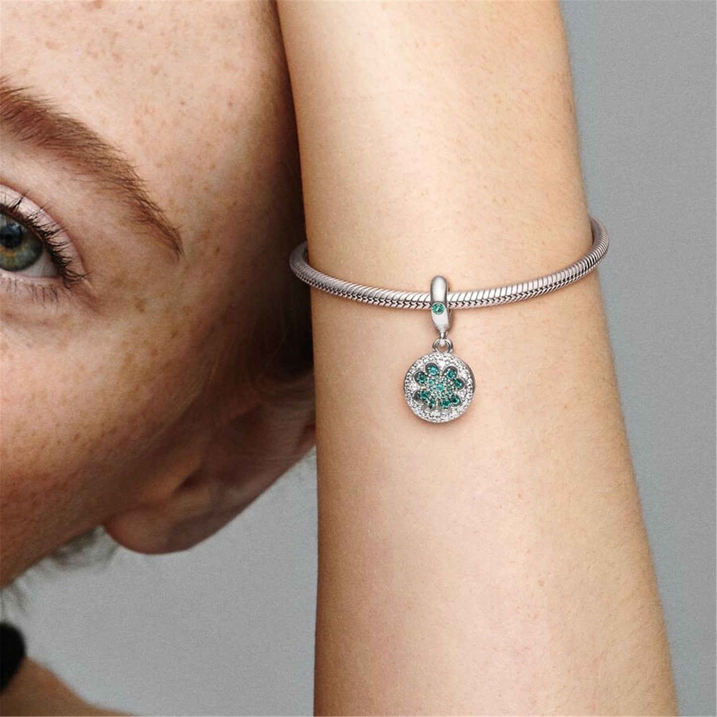 S925 Sterling Silver Lucky Four Leaf Clover Dangle Charm