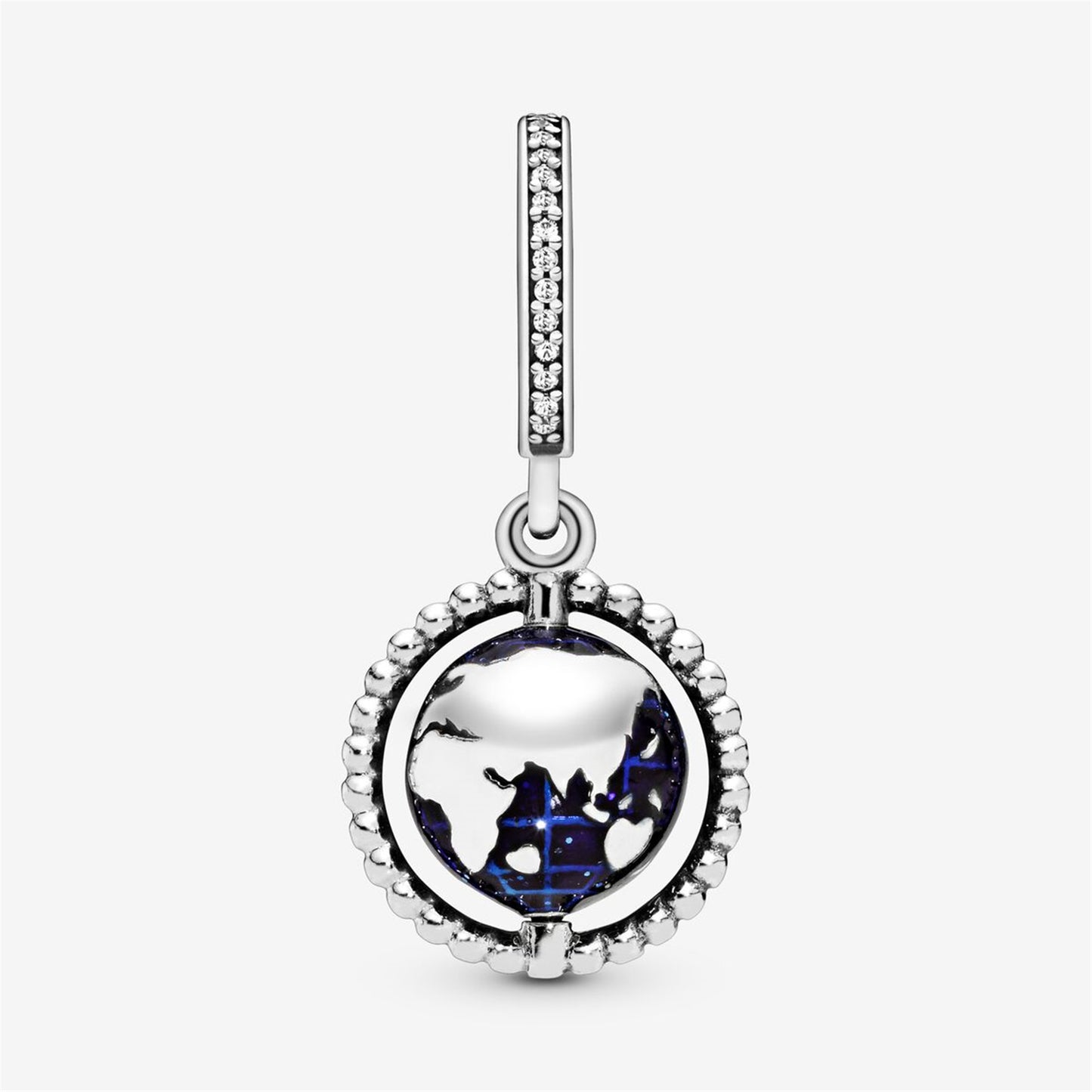 S925 Sterling Silver Spinning Globe Dangle Charm