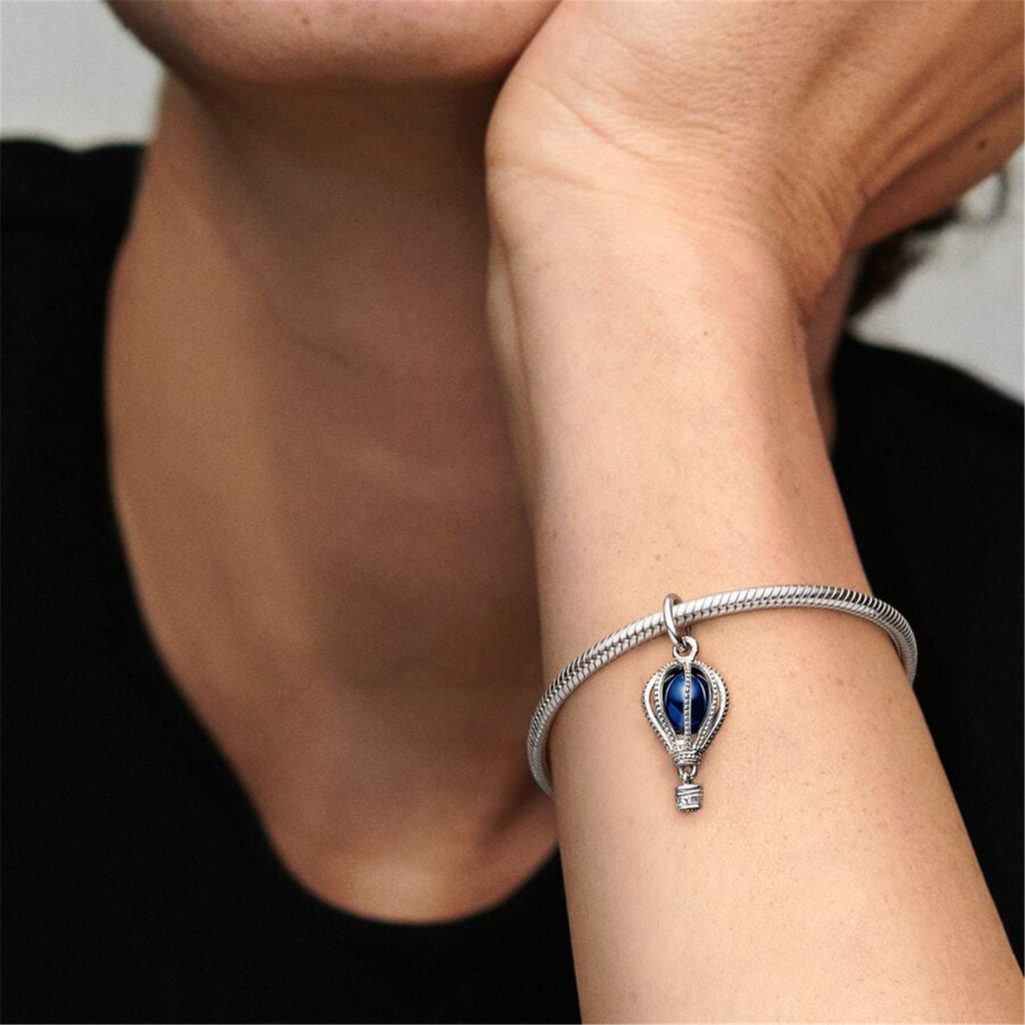 S925 Sterling Silver Blue Hot Air Balloon Travel Charm