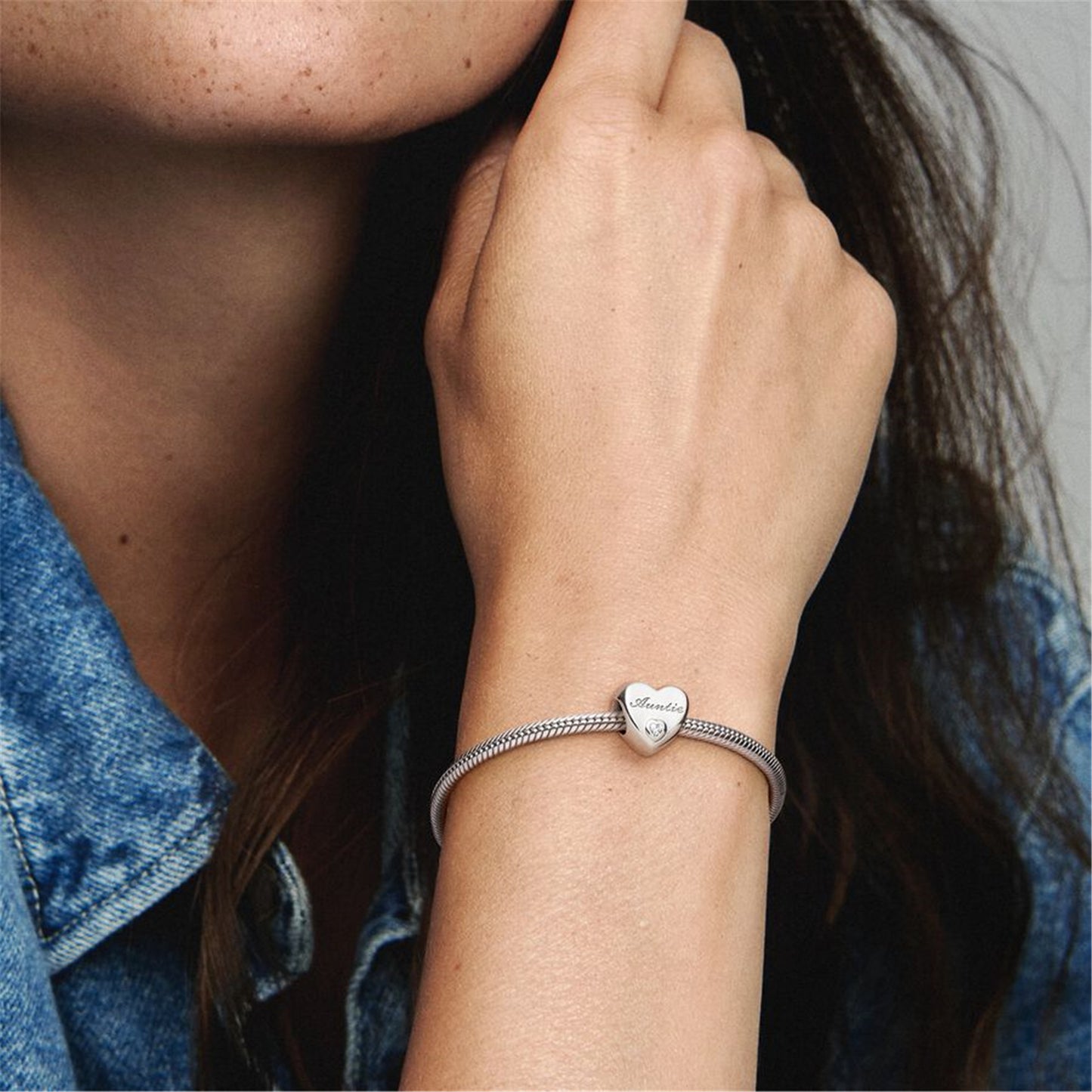 S925 Sterling Silver Auntie Love Heart Charm