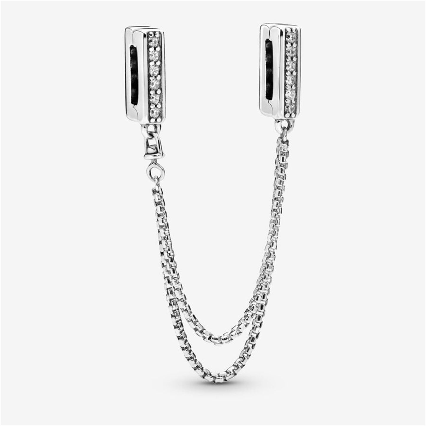 S925 Sterling Silver Sparkling Safety Chain Clip Charm