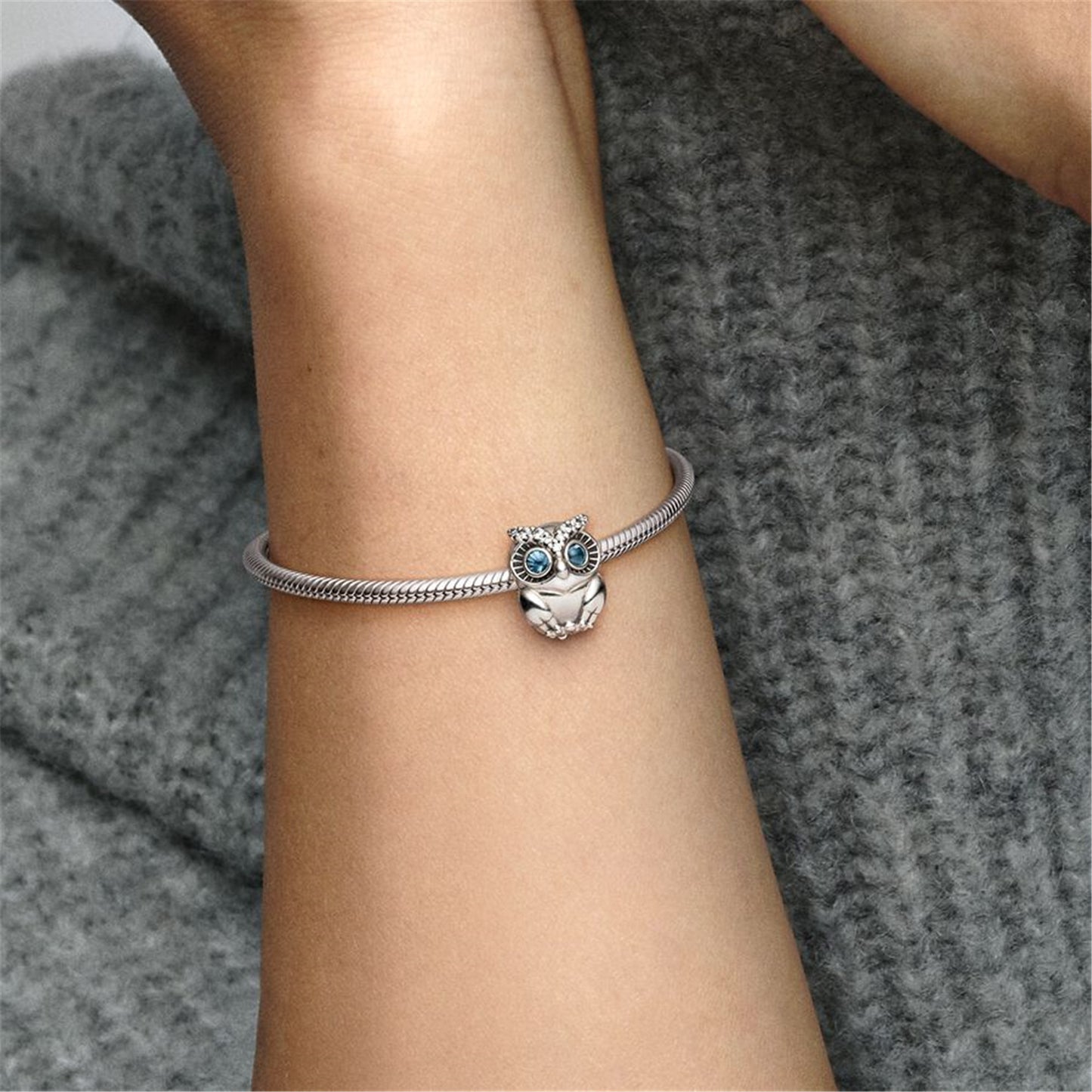 S925 Sterling Silver Sparkling Owl Charm