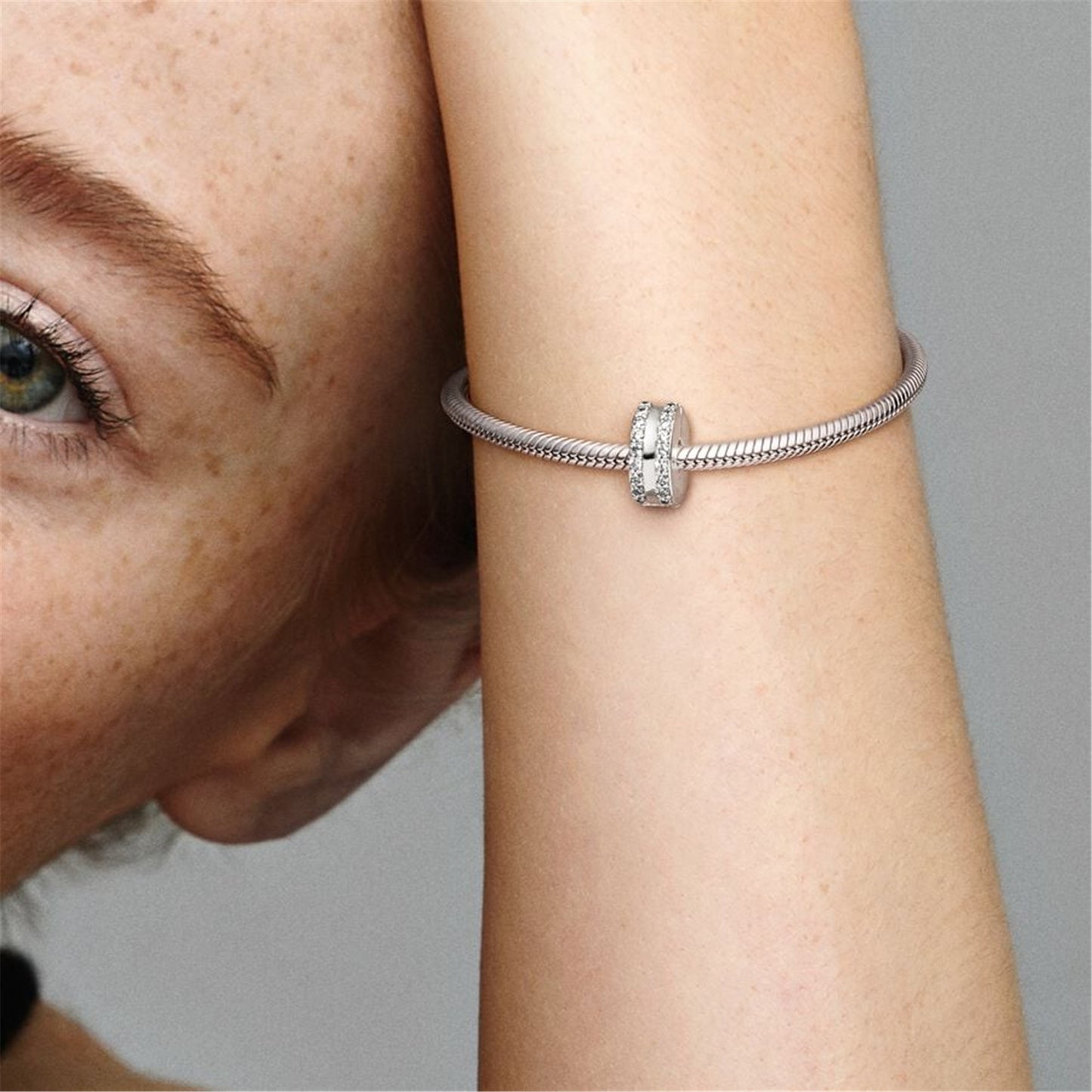 S925 sterling silver Double Lined Pavé Clip Charm